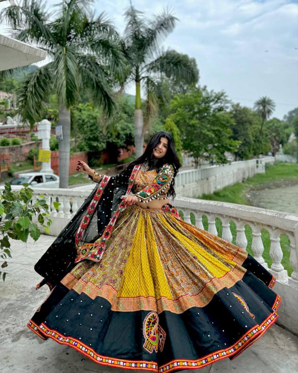 Traditional Gujarati Embroidered Ghagra Choli with Dupatta