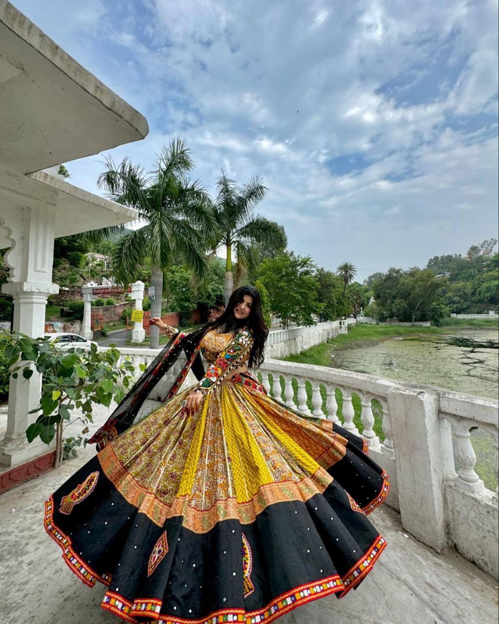 Traditional Gujarati Embroidered Ghagra Choli with Dupatta