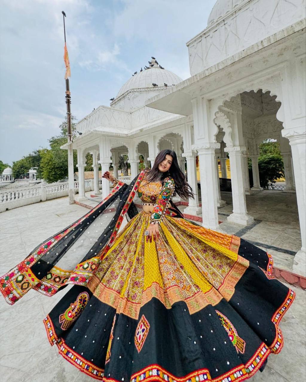 Traditional Gujarati Embroidered Ghagra Choli with Dupatta