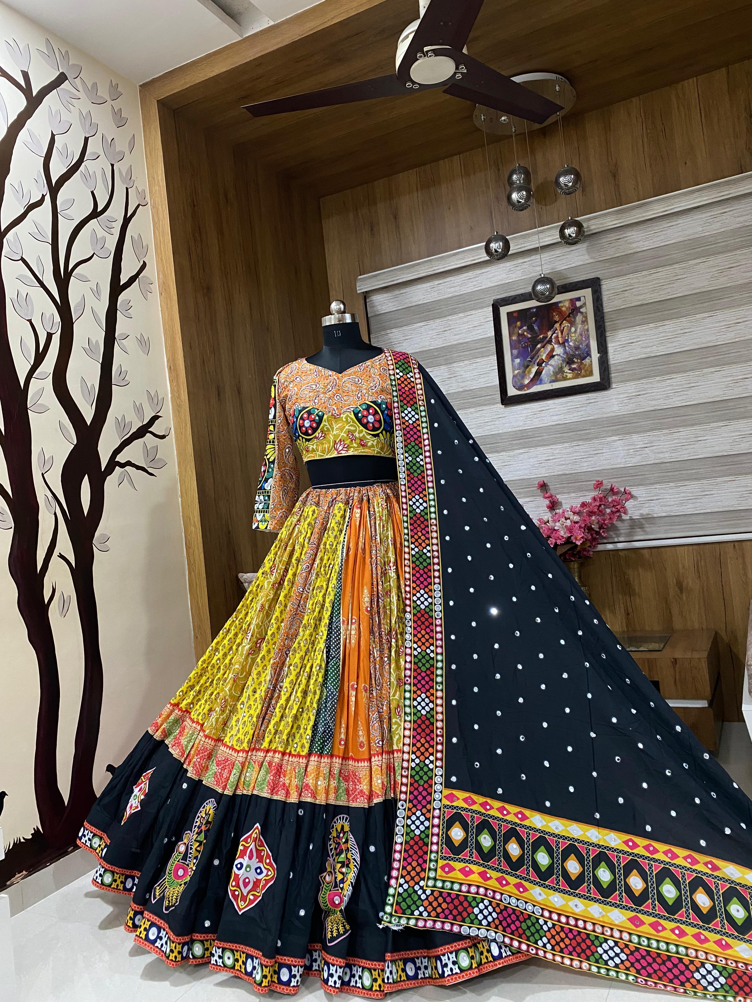 Traditional Gujarati Embroidered Ghagra Choli with Dupatta