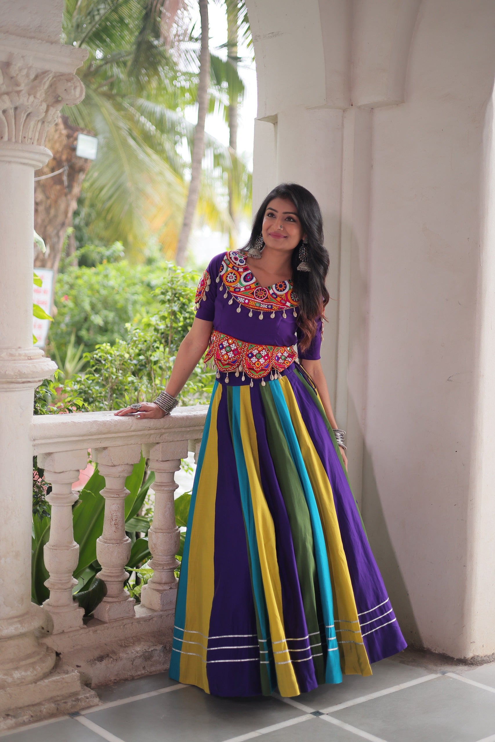 Purple & Multi-Color Navratri Lehenga Choli with Traditional Embroidery Work