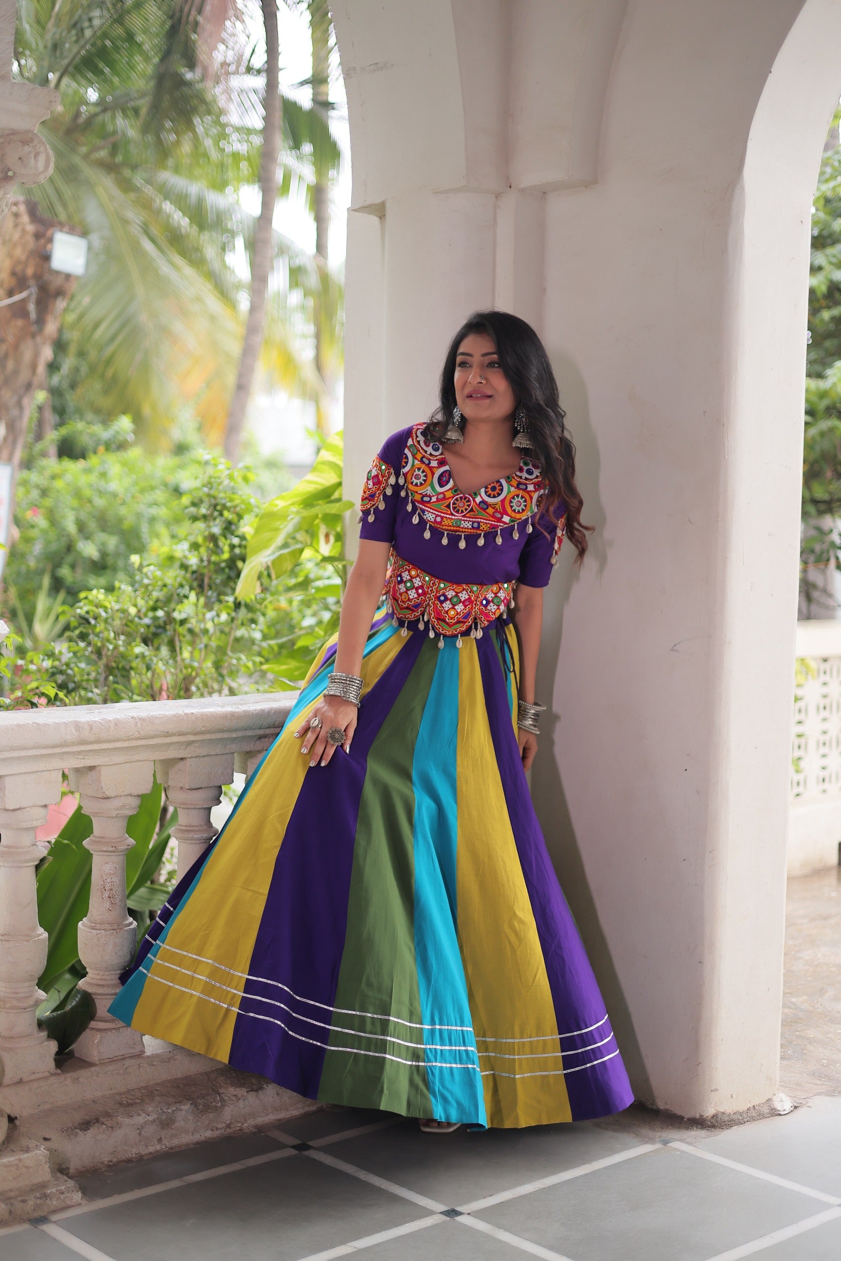 Purple & Multi-Color Navratri Lehenga Choli with Traditional Embroidery Work