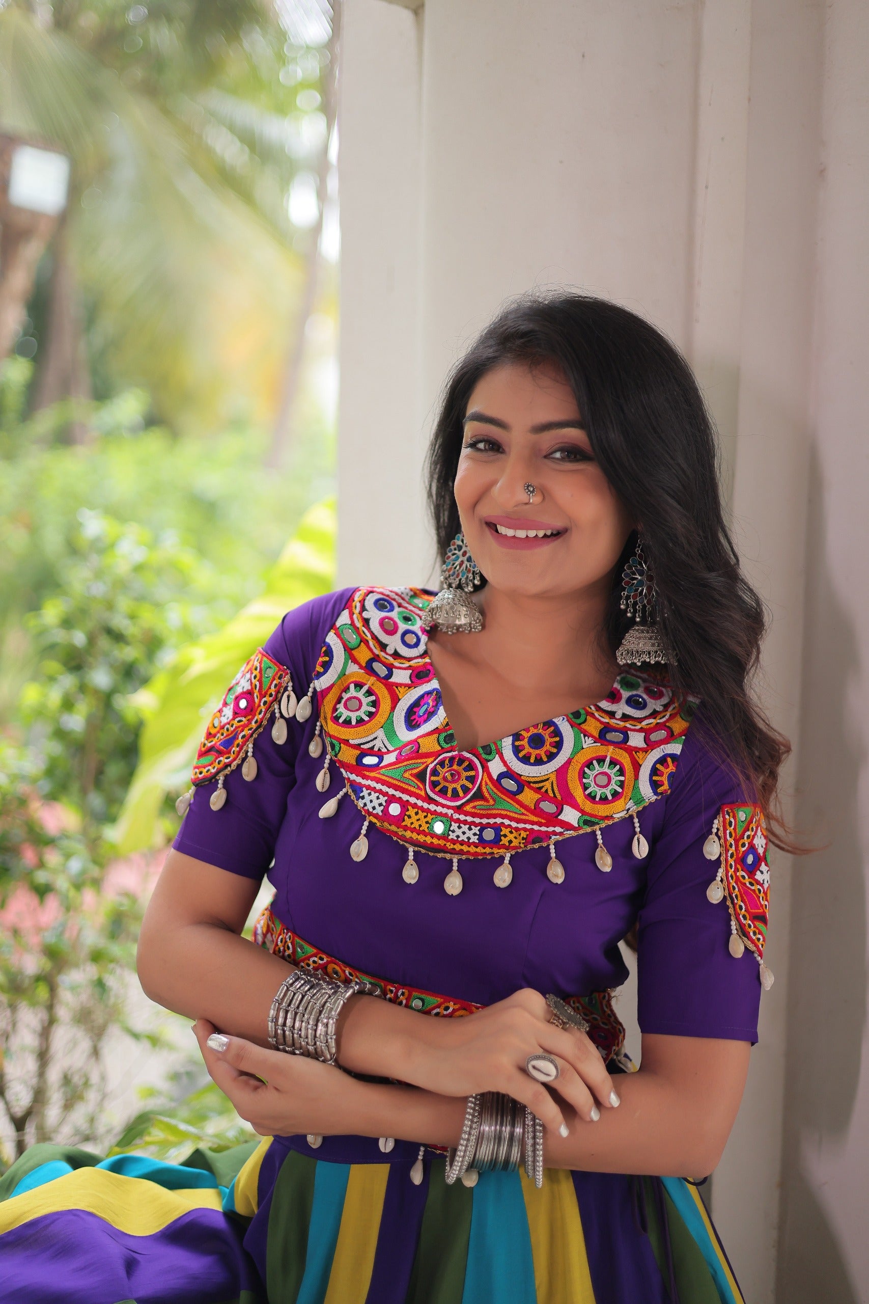 Purple & Multi-Color Navratri Lehenga Choli with Traditional Embroidery Work