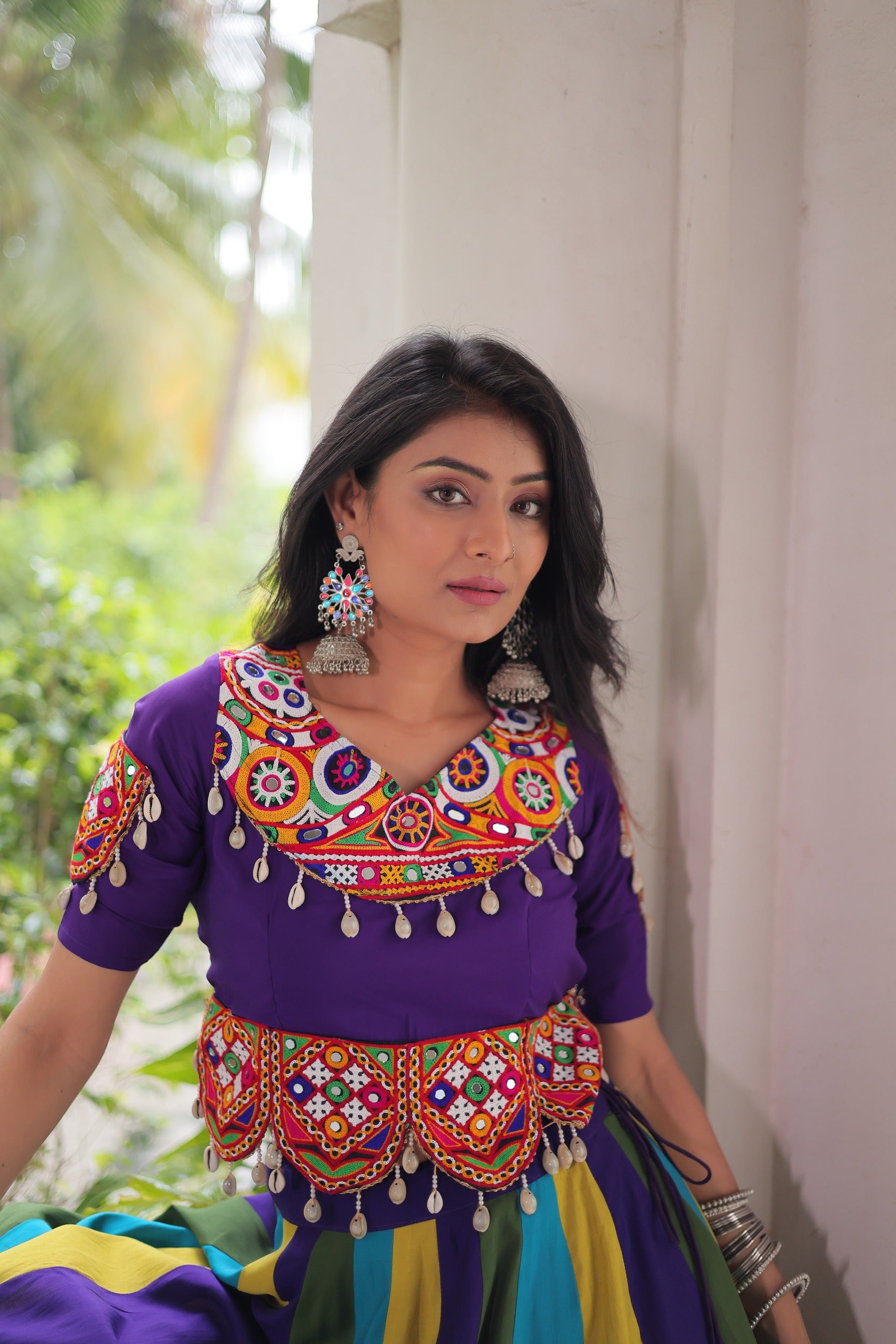 Purple & Multi-Color Navratri Lehenga Choli with Traditional Embroidery Work