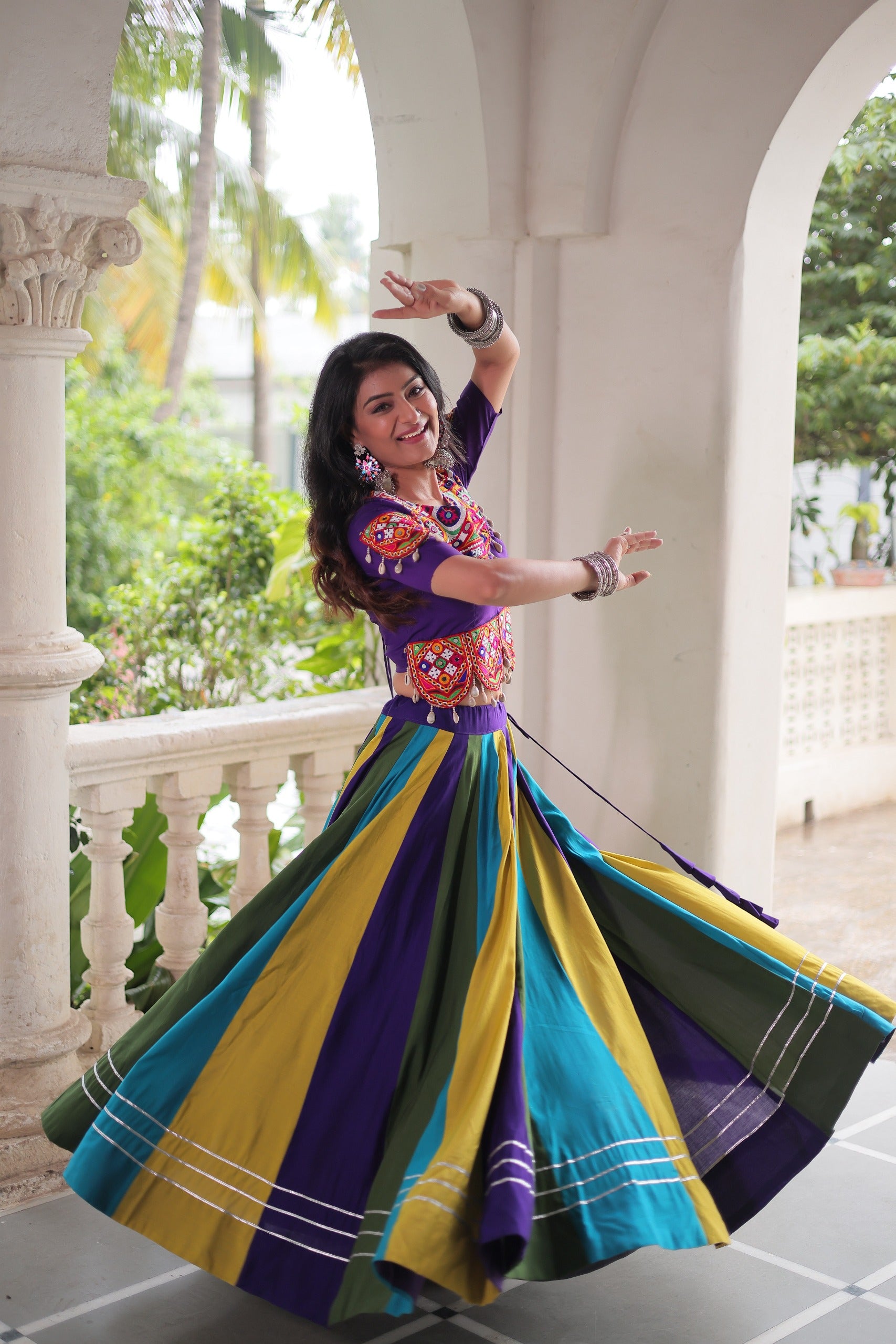 Purple & Multi-Color Navratri Lehenga Choli with Traditional Embroidery Work