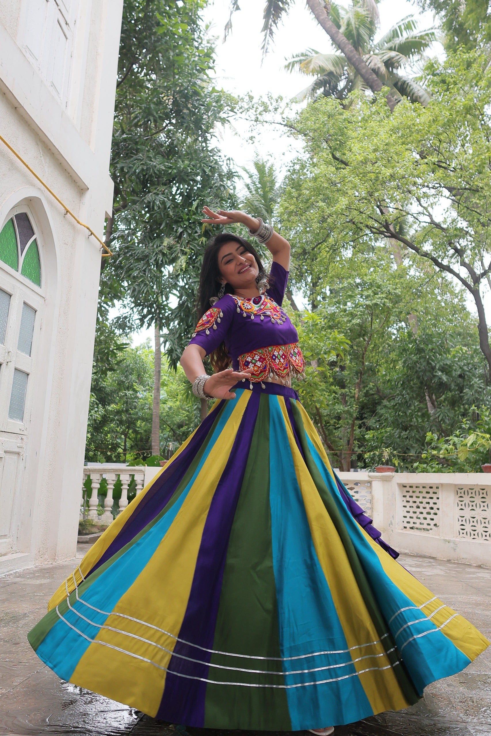 Purple & Multi-Color Navratri Lehenga Choli with Traditional Embroidery Work