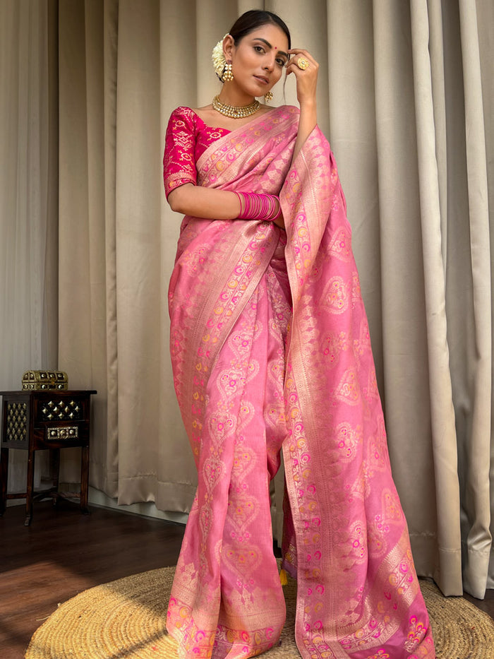 Light pink jacquard printed saree