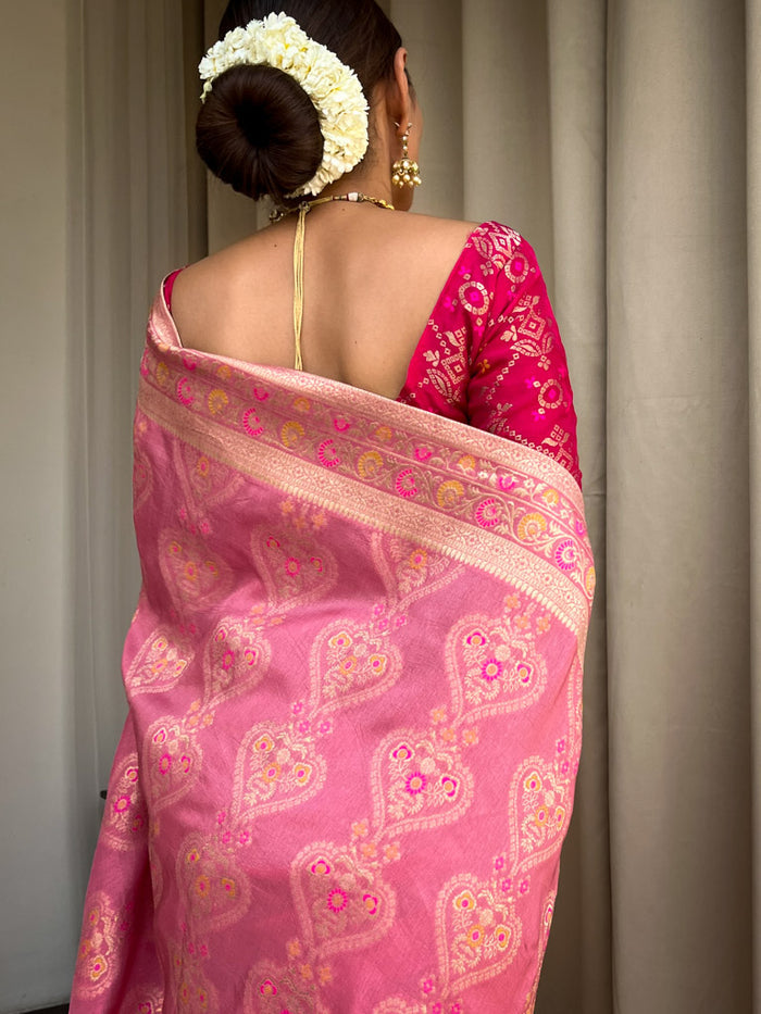 Light pink jacquard printed saree