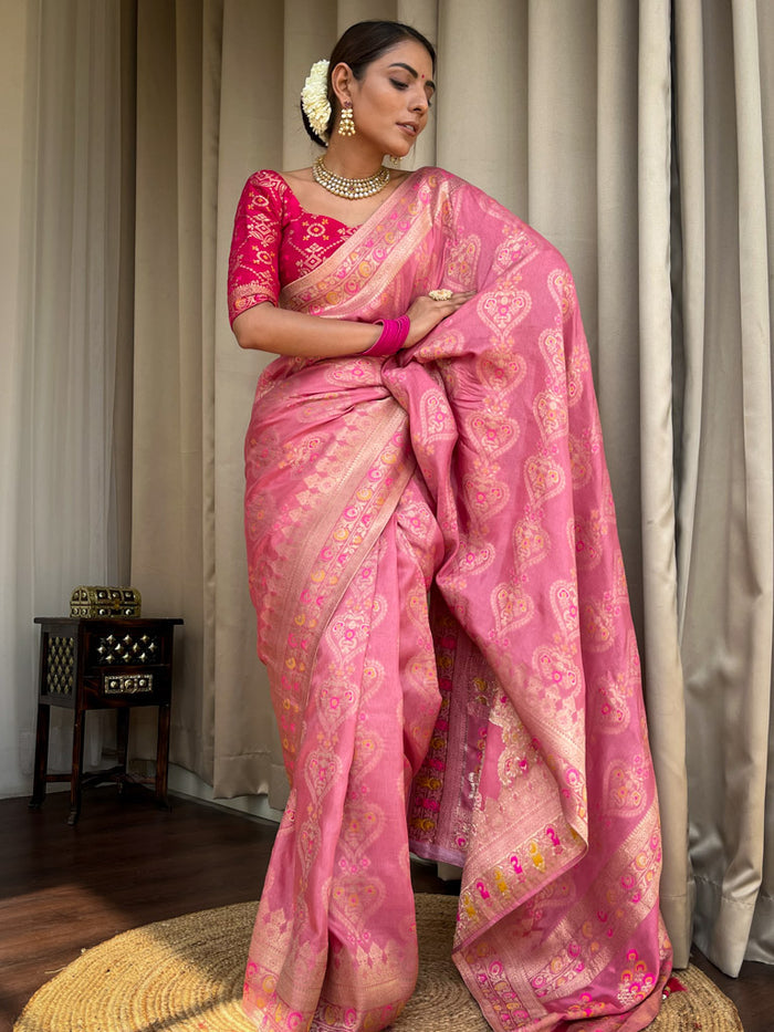 Light pink jacquard printed saree