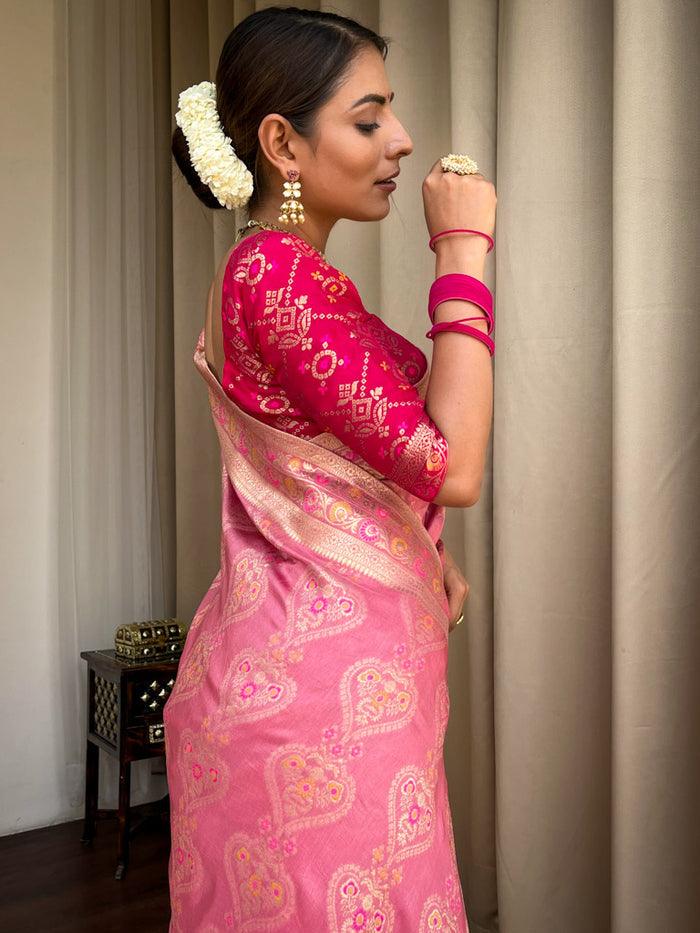 Light pink jacquard printed saree