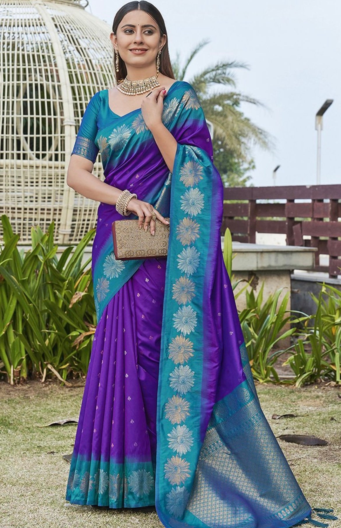 Purple blue floral printed design