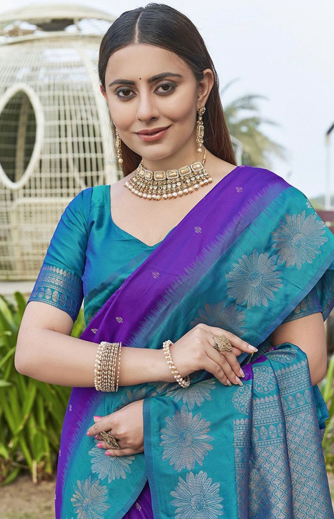 Purple blue floral printed design