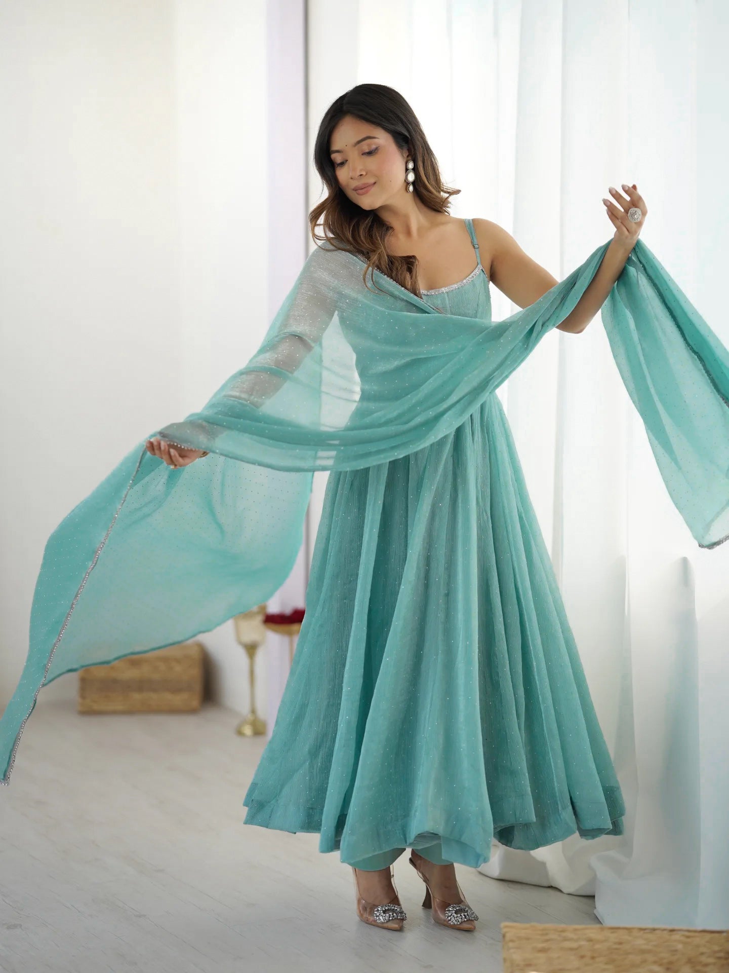 Serene Seafoam Anarkali Gown