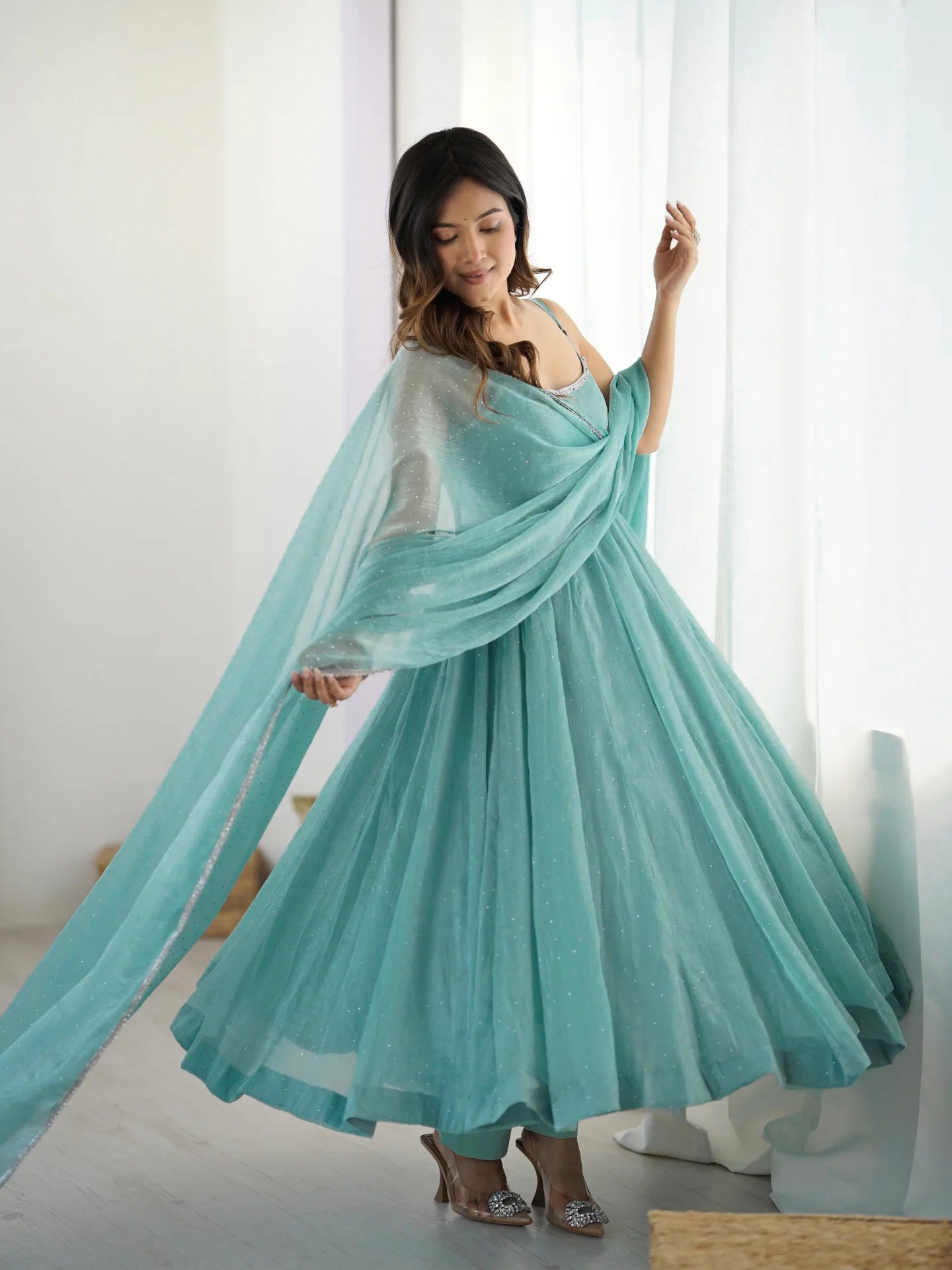 Serene Seafoam Anarkali Gown