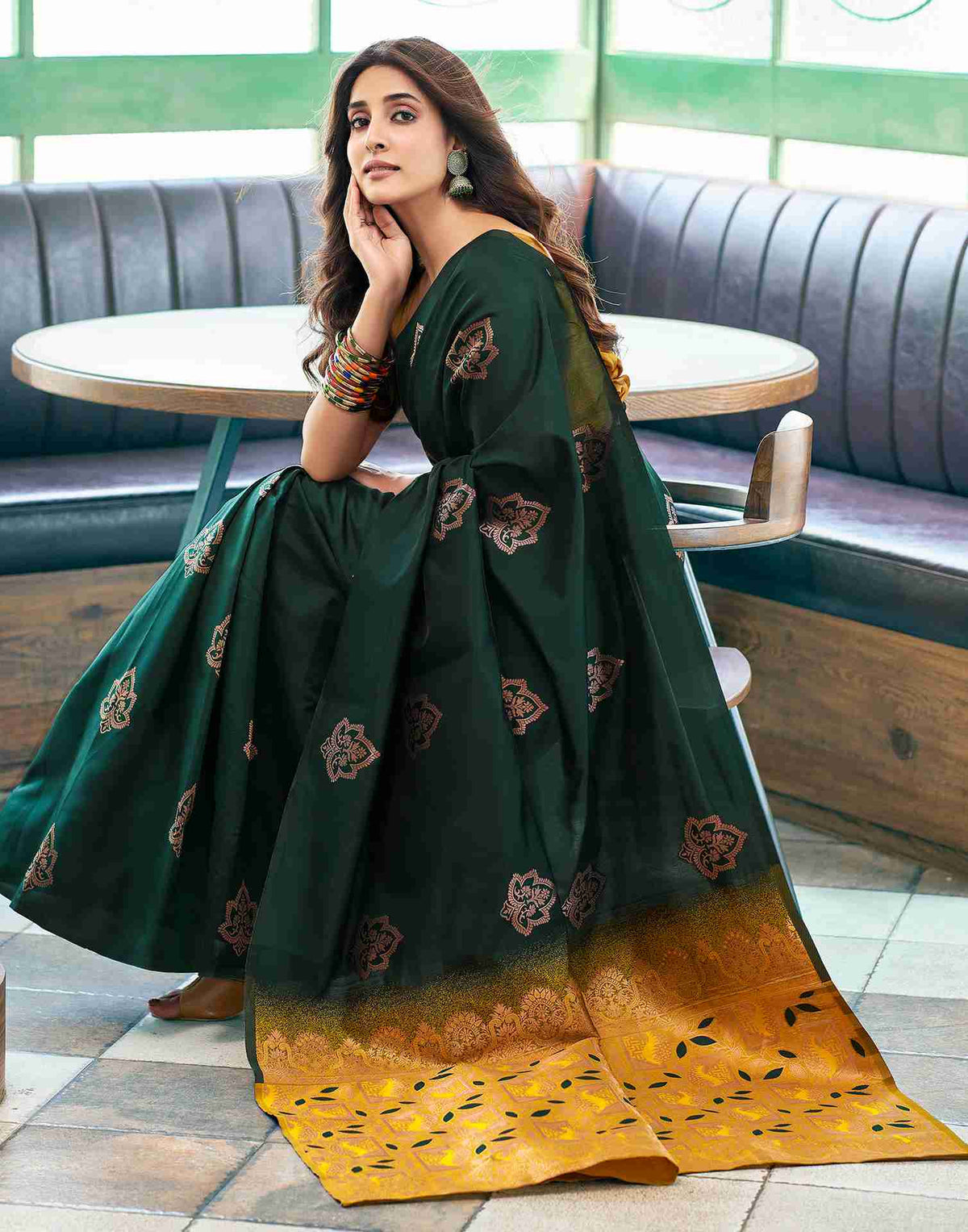 Green jacquard printed premium saree