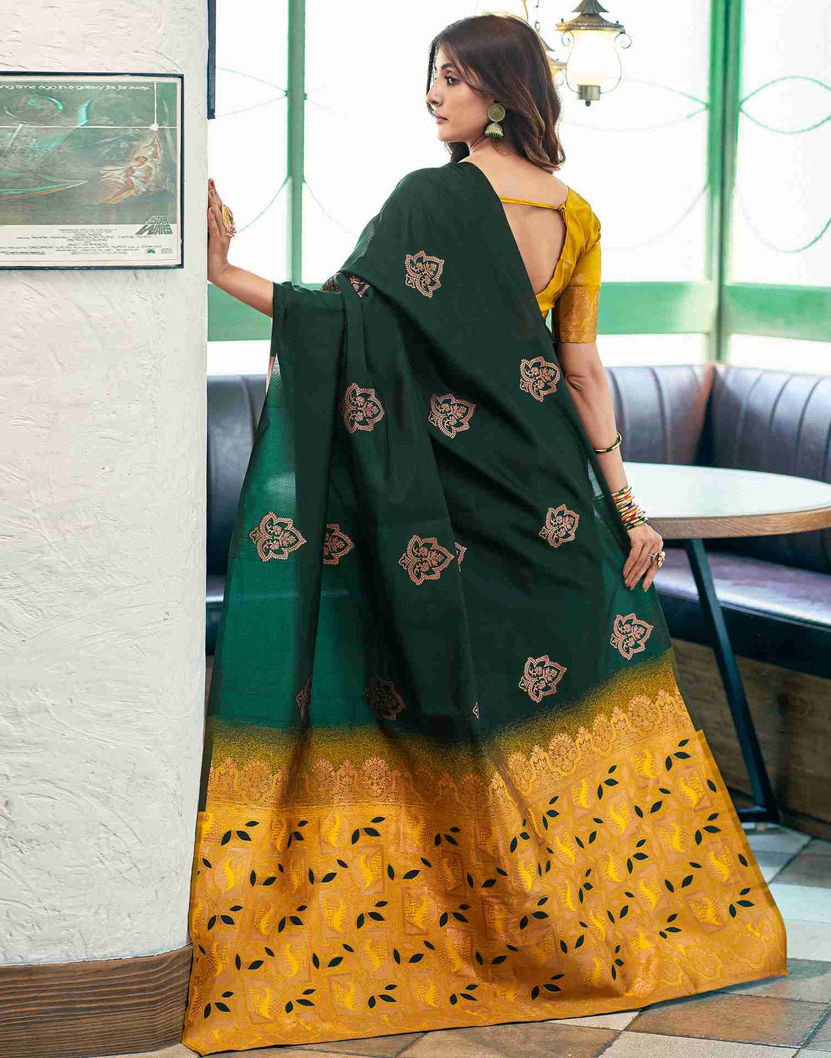 Green jacquard printed premium saree