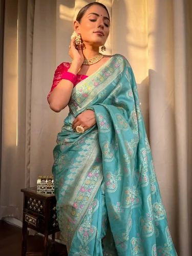 Sky printed jacquard saree