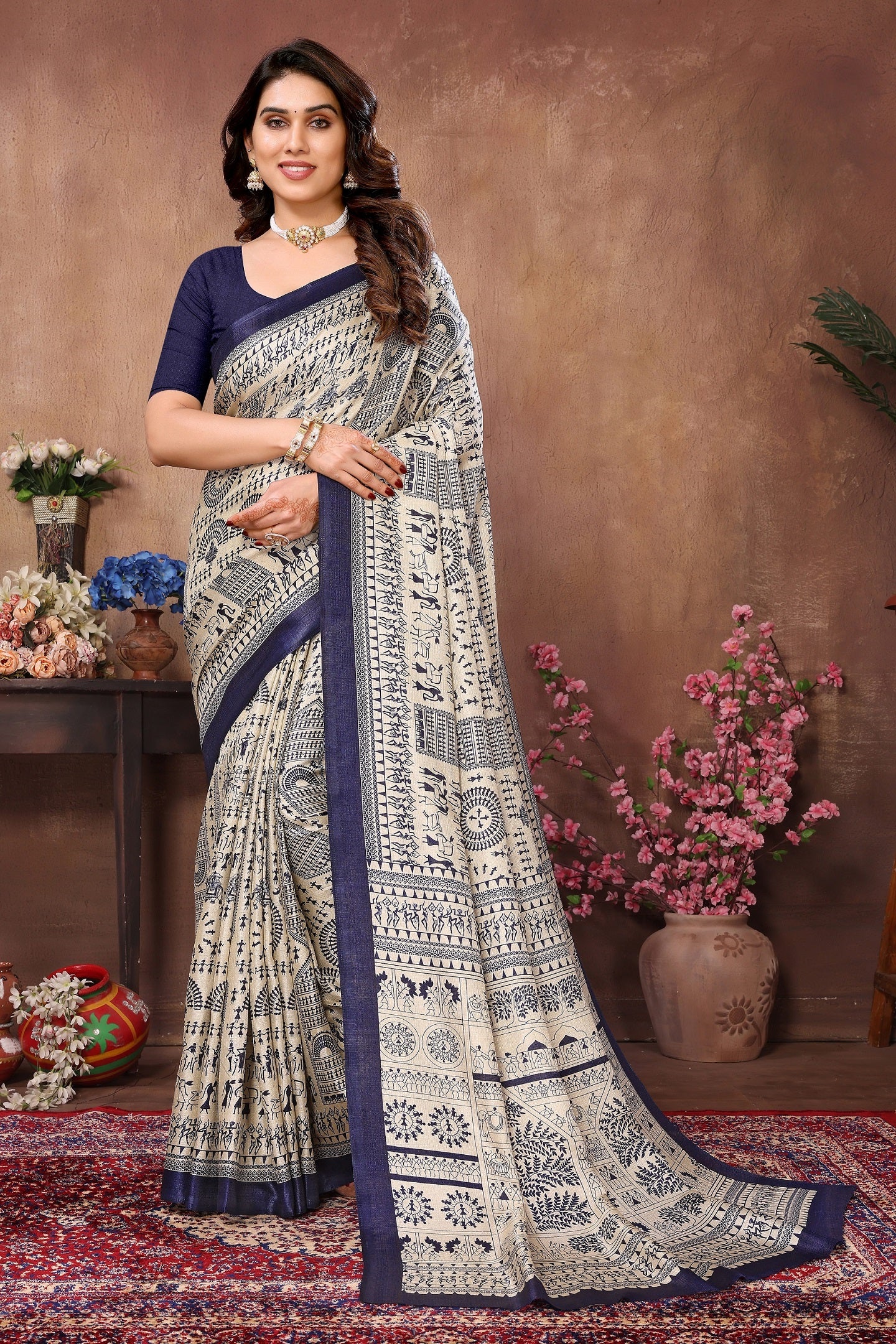 Elegant  Tribal Print Cotton Saree