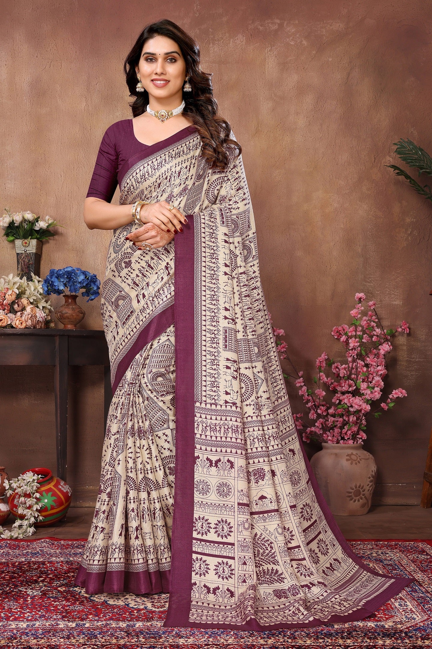 Elegant  Tribal Print Cotton Saree