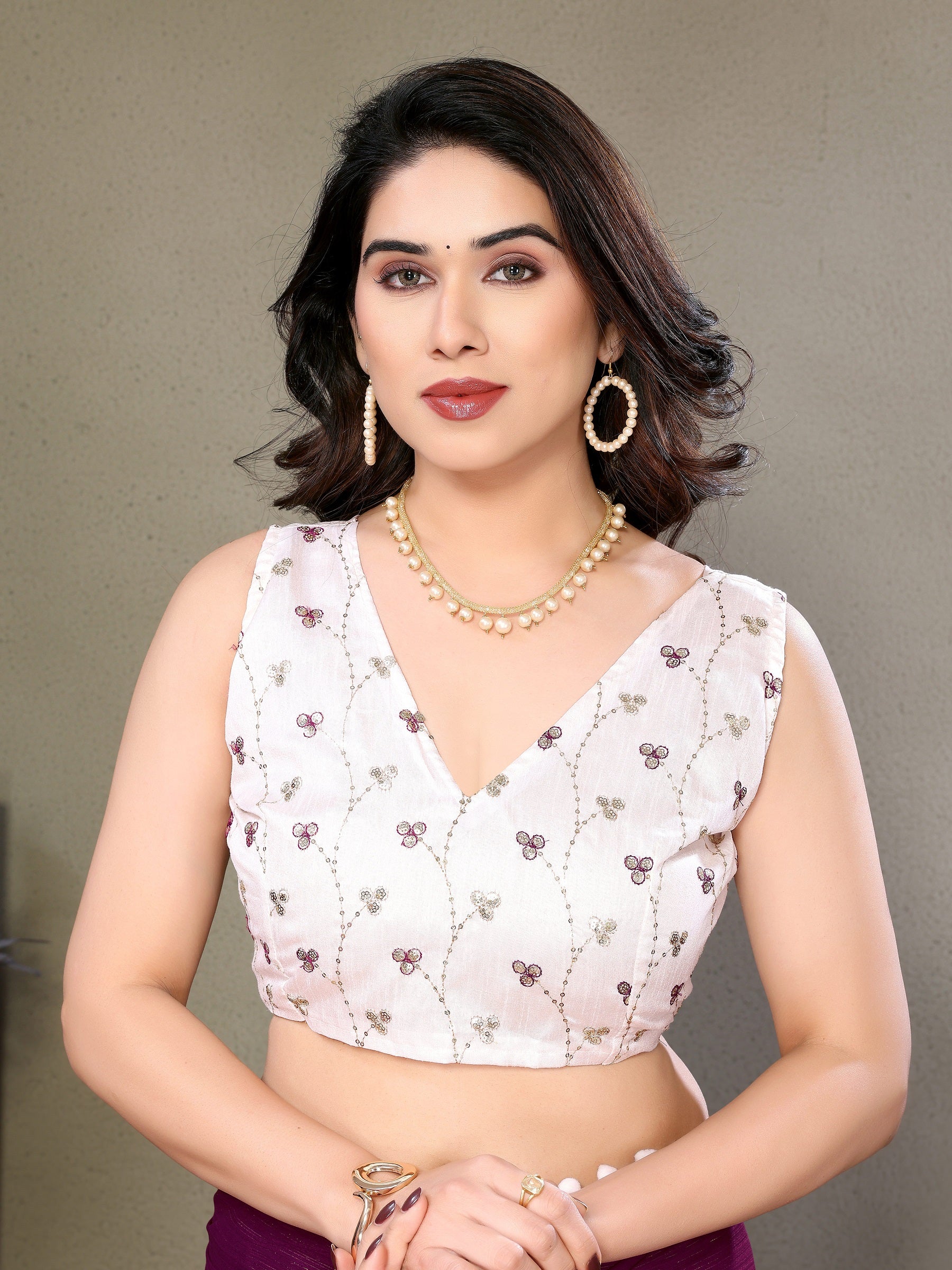 Royal Purple Pleated Saree with White Pom-Pom Detailing