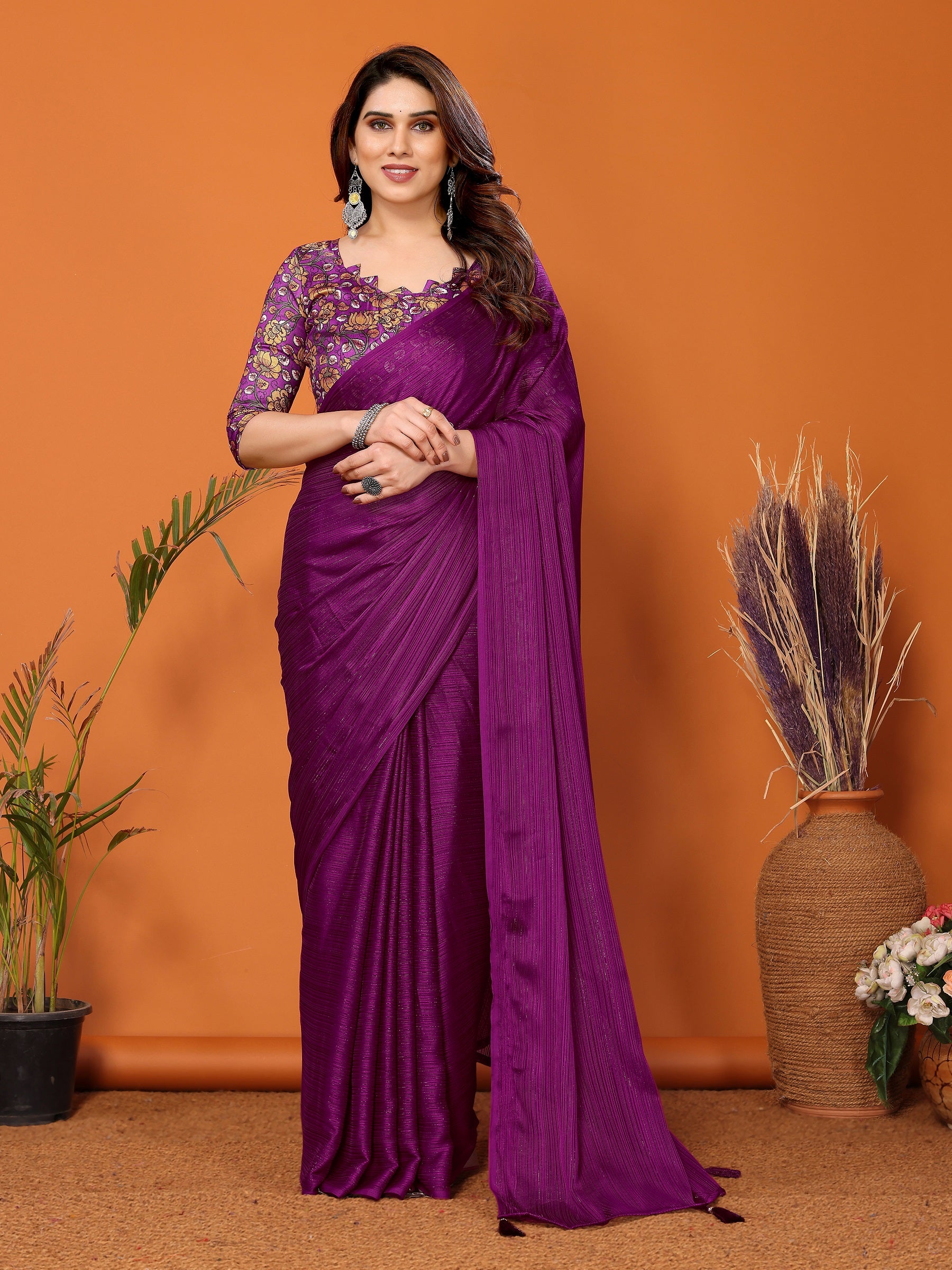 Royal Purple Designer Saree with Embroidered Blouse