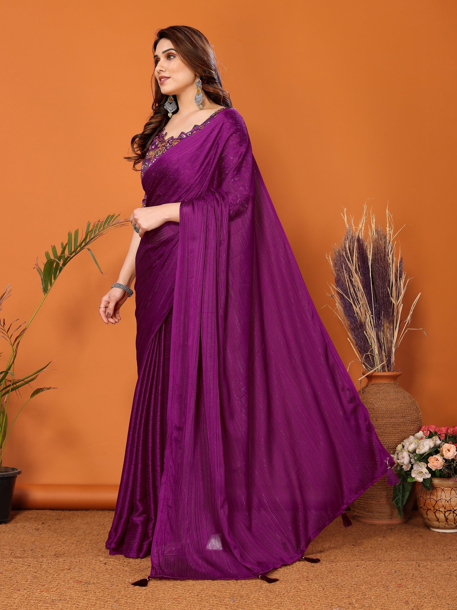 Royal Purple Designer Saree with Embroidered Blouse