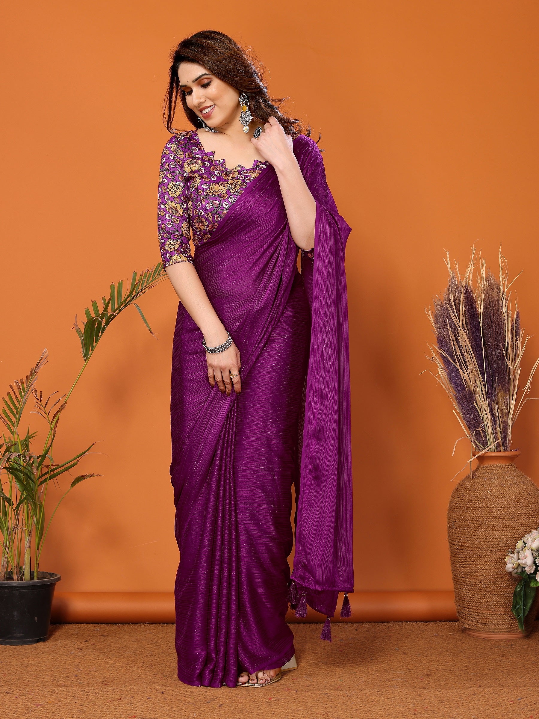 Royal Purple Designer Saree with Embroidered Blouse