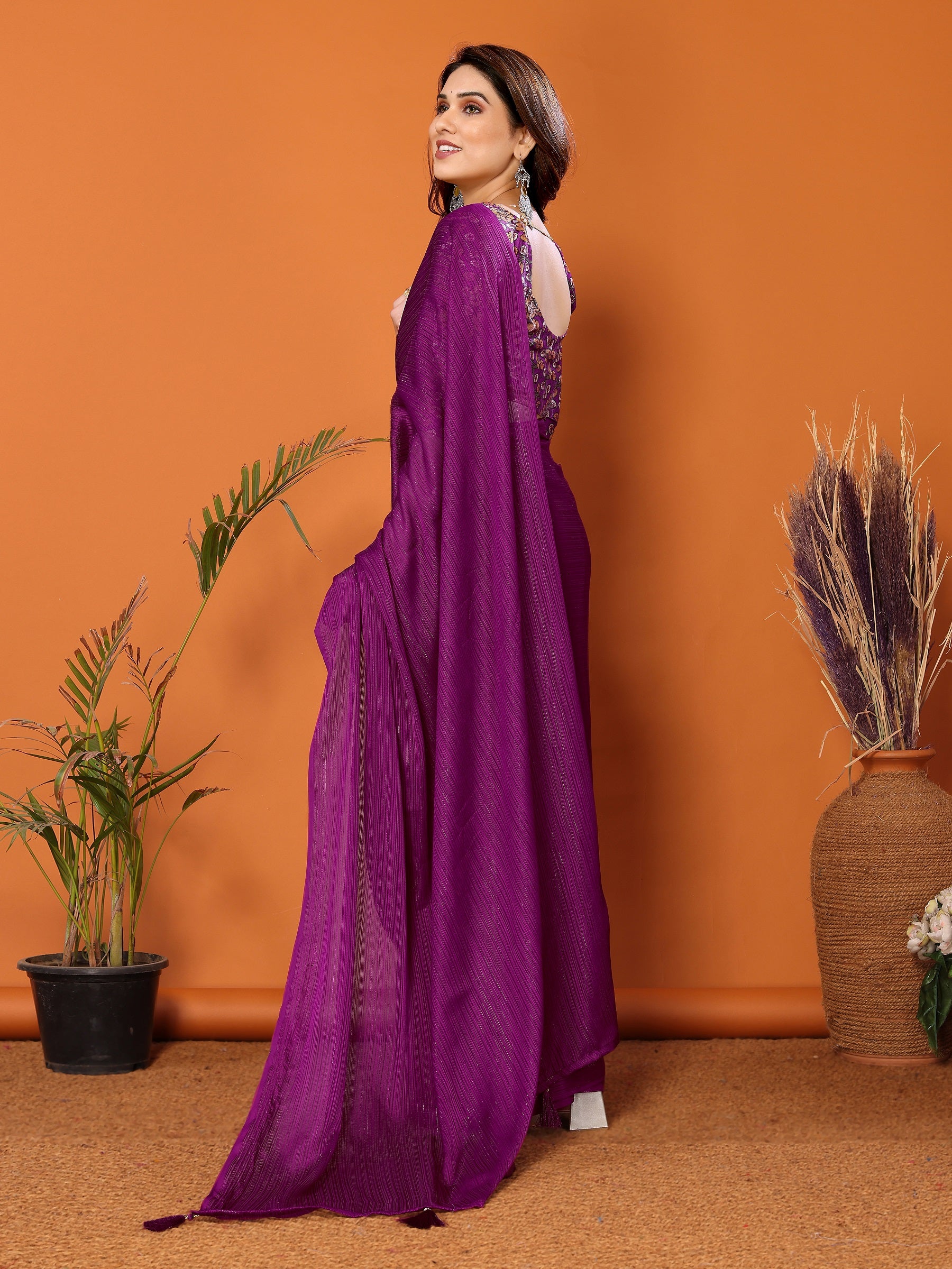 Royal Purple Designer Saree with Embroidered Blouse