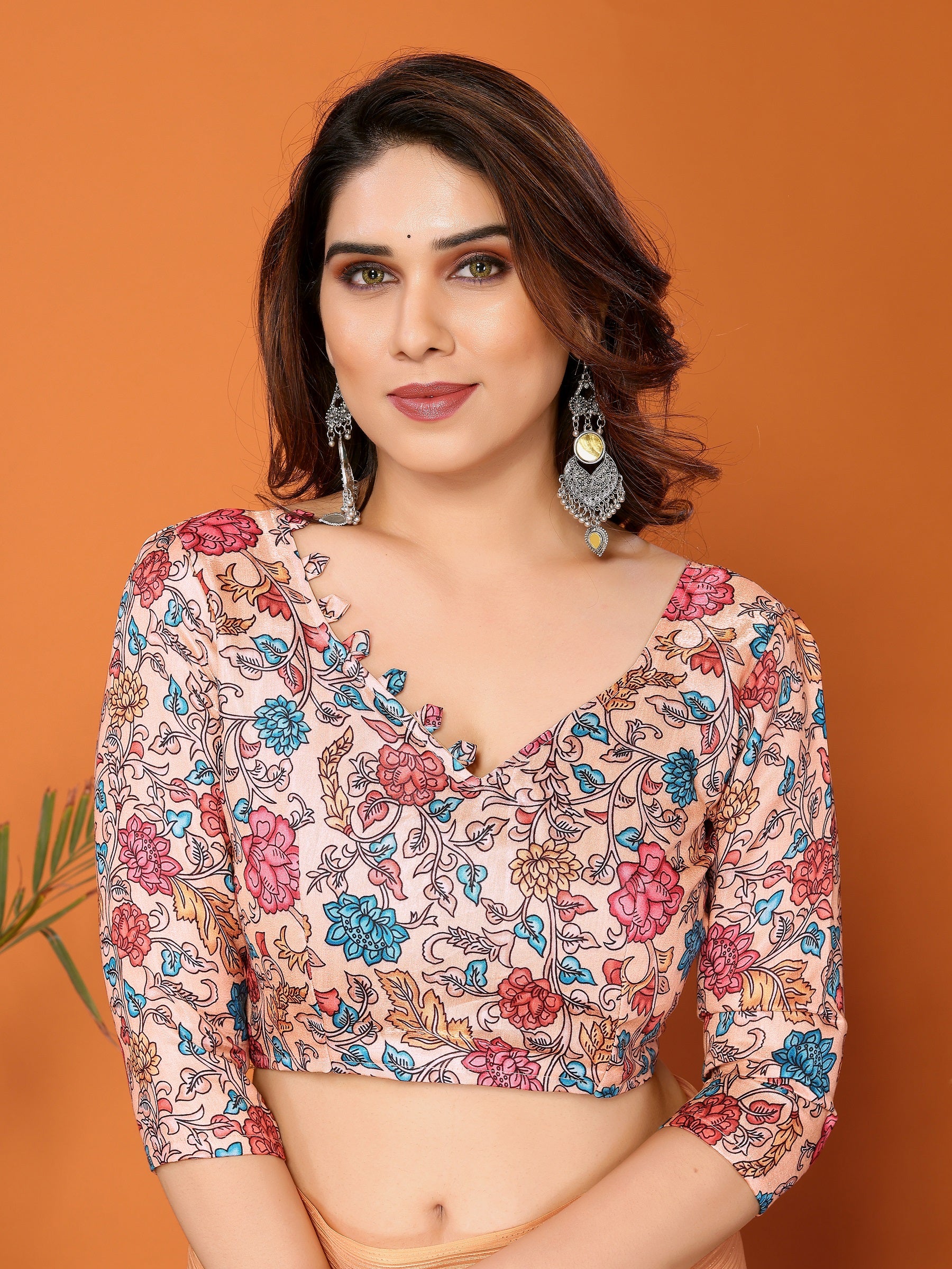 Elegant Peach Textured Saree with Floral Embroidered Blouse