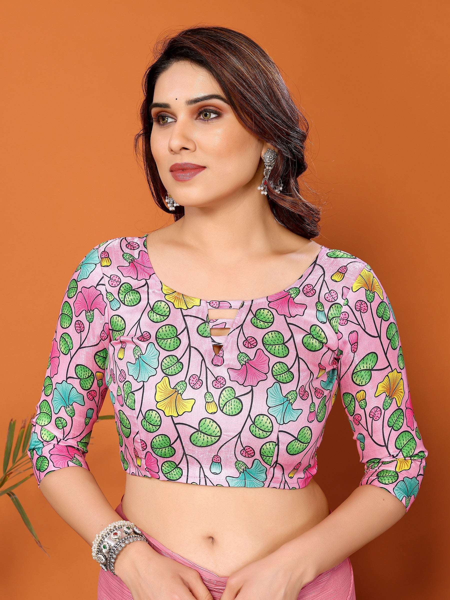 Blush Pink Saree with Leaf Embroidered Designer Blouse