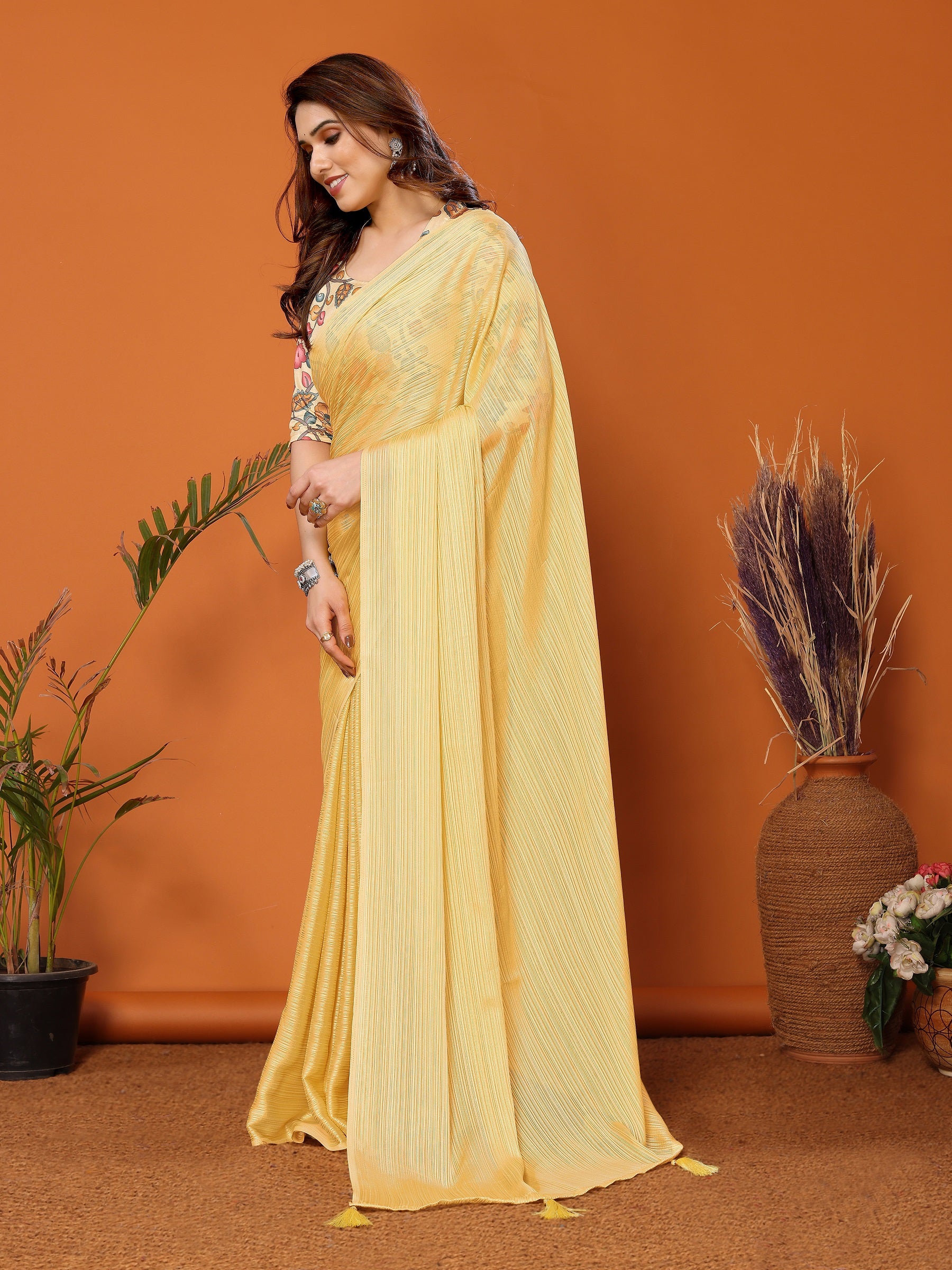 Sunshine Yellow Saree with Floral Multi-Color Blouse