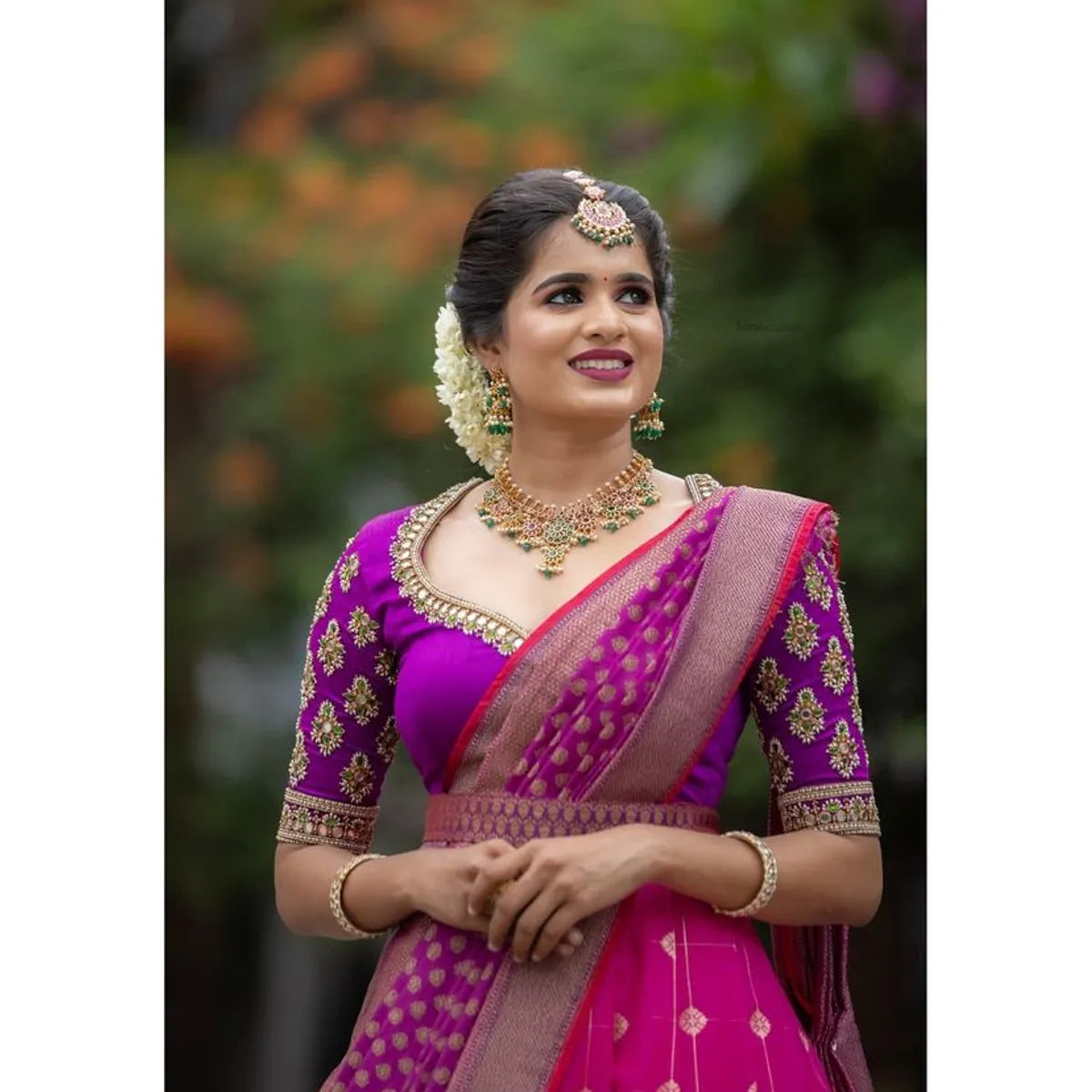 Pink Kanjivaram Silk Zari Lehanga With Blouse Along With Ban