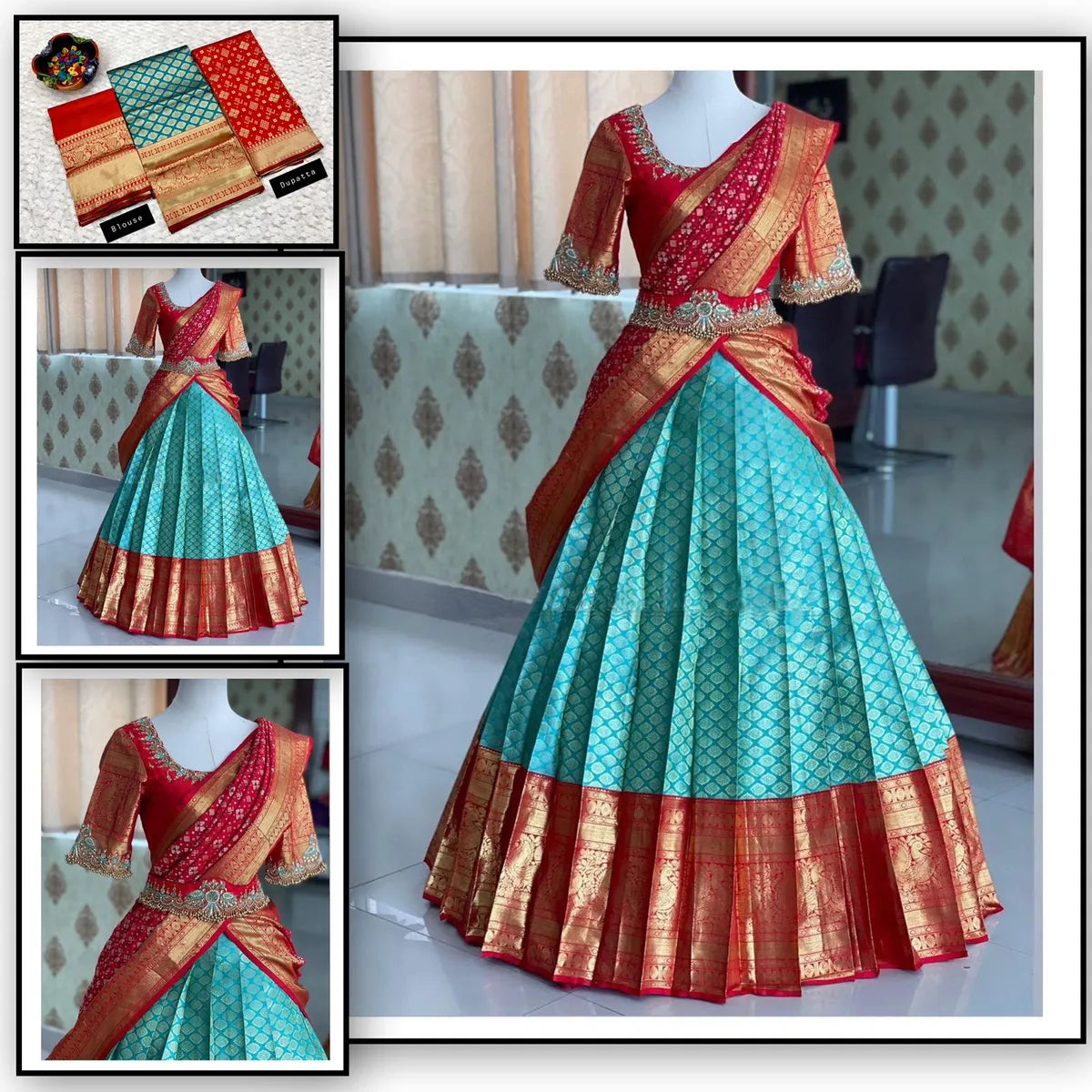 Sky Blue Kanjivaram Silk Zari Lehenga with Blouse Paired with a Luxurious Banarasi Silk Dupatta For Women