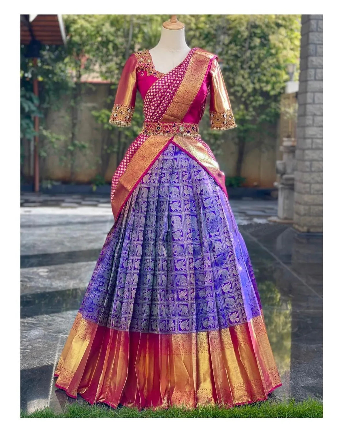 Purple Kanjivaram Silk Zari Lehenga with Blouse Paired with
