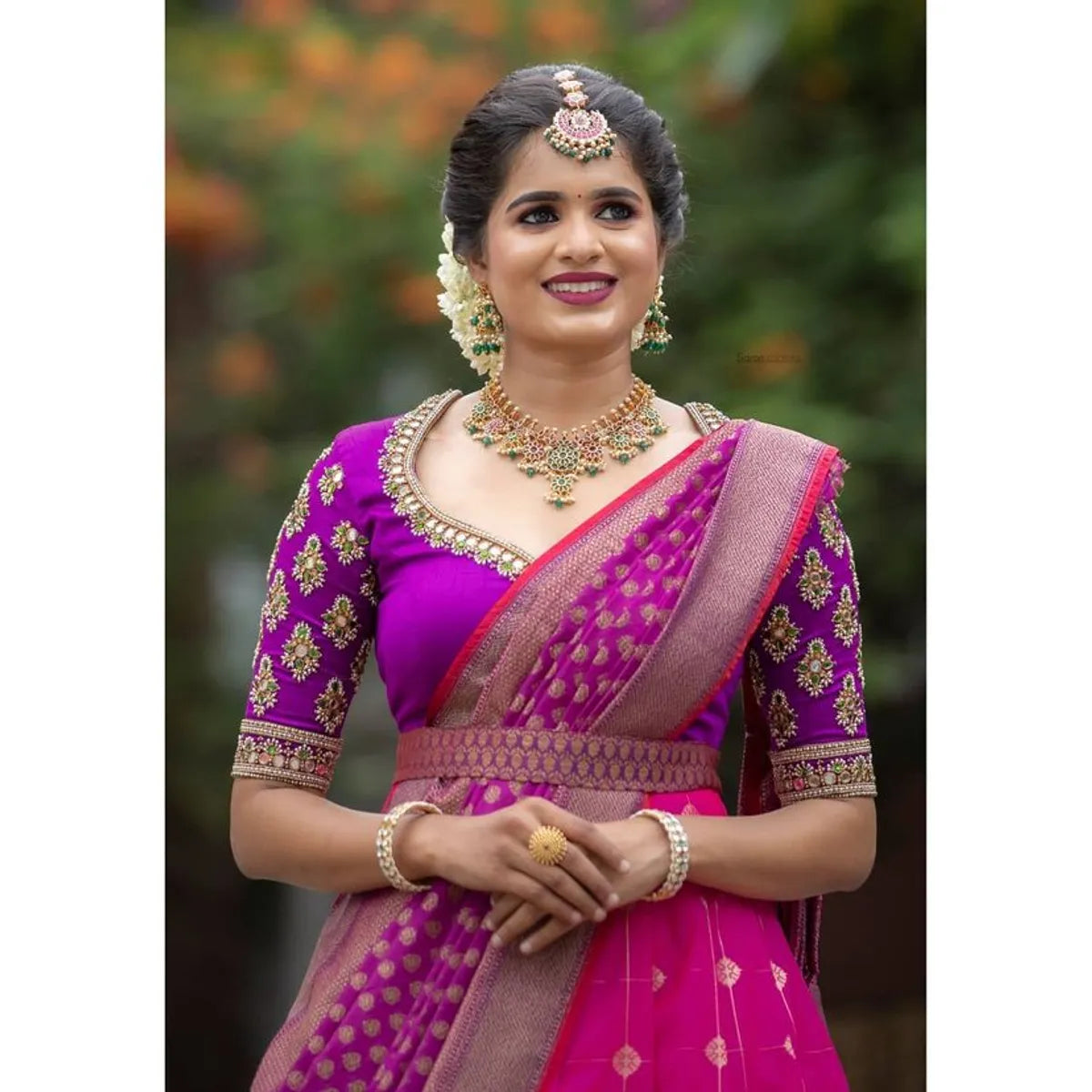 Pink Kanjivaram Silk Zari Lehanga With Blouse Along With Ban