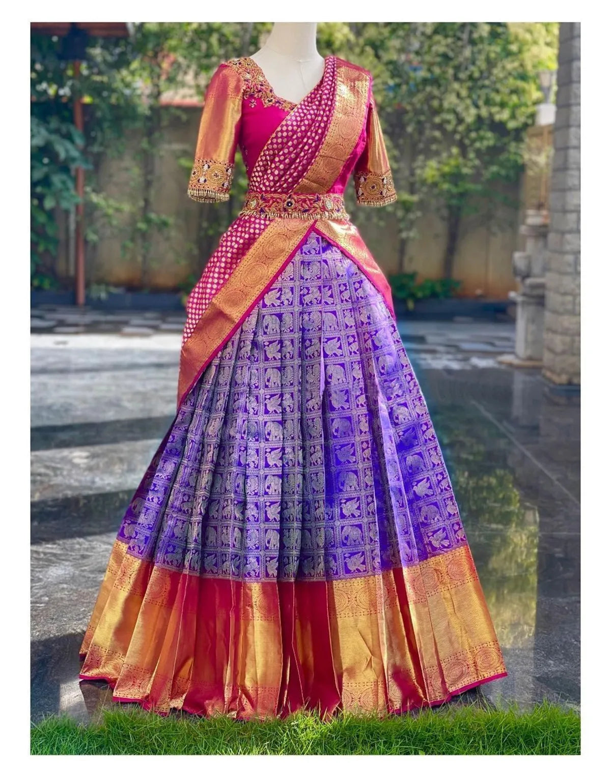 Purple Kanjivaram Silk Zari Lehenga with Blouse Paired with