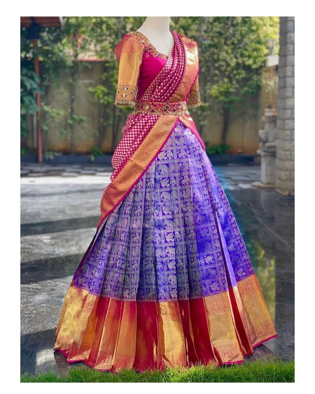 Purple Kanjivaram Silk Zari Lehenga with Blouse Paired with