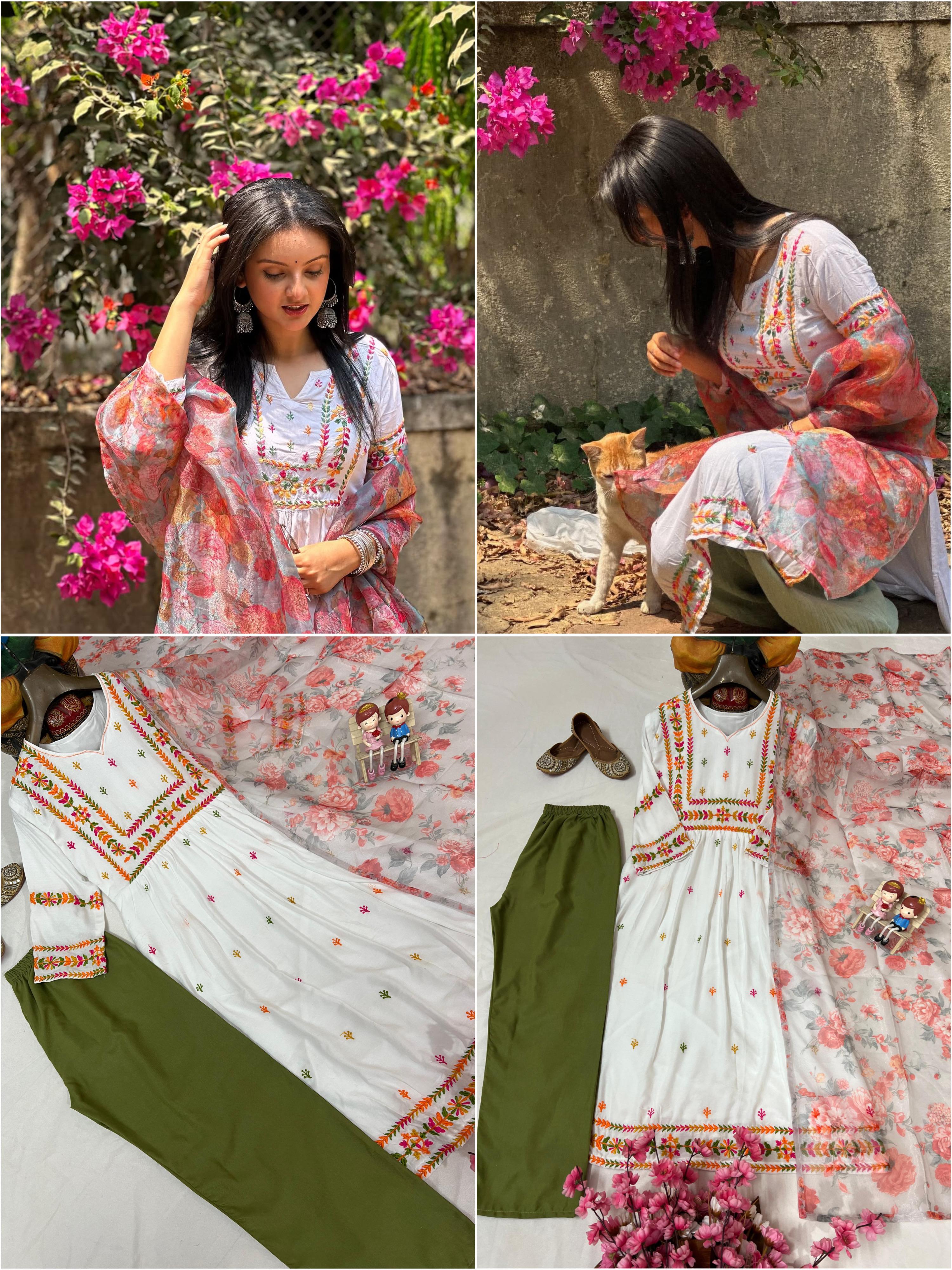 Graceful White Floral Embroidered Kurta Set with Dupatta