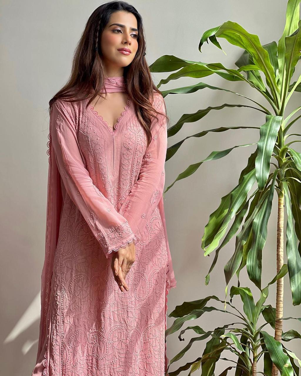 Pink Chikankari Embroidered Cotton Kurta Set for Women