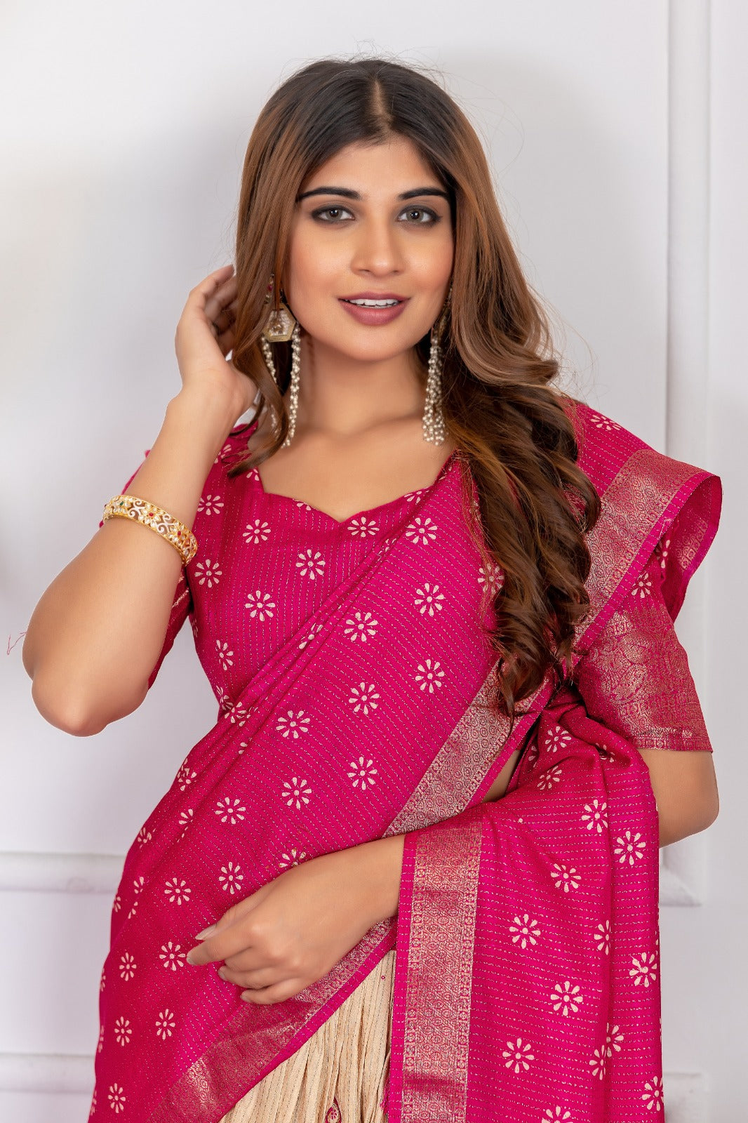 Pink & Beige Lehenga Choli Set with Zari Weave Dupatta – Traditional Wear