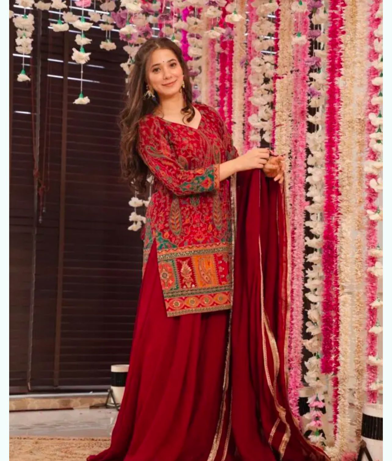 Maroon Ethnic Sharara Suit Set with Multicolor Embroidery – Festive & Wedding Wear for Women