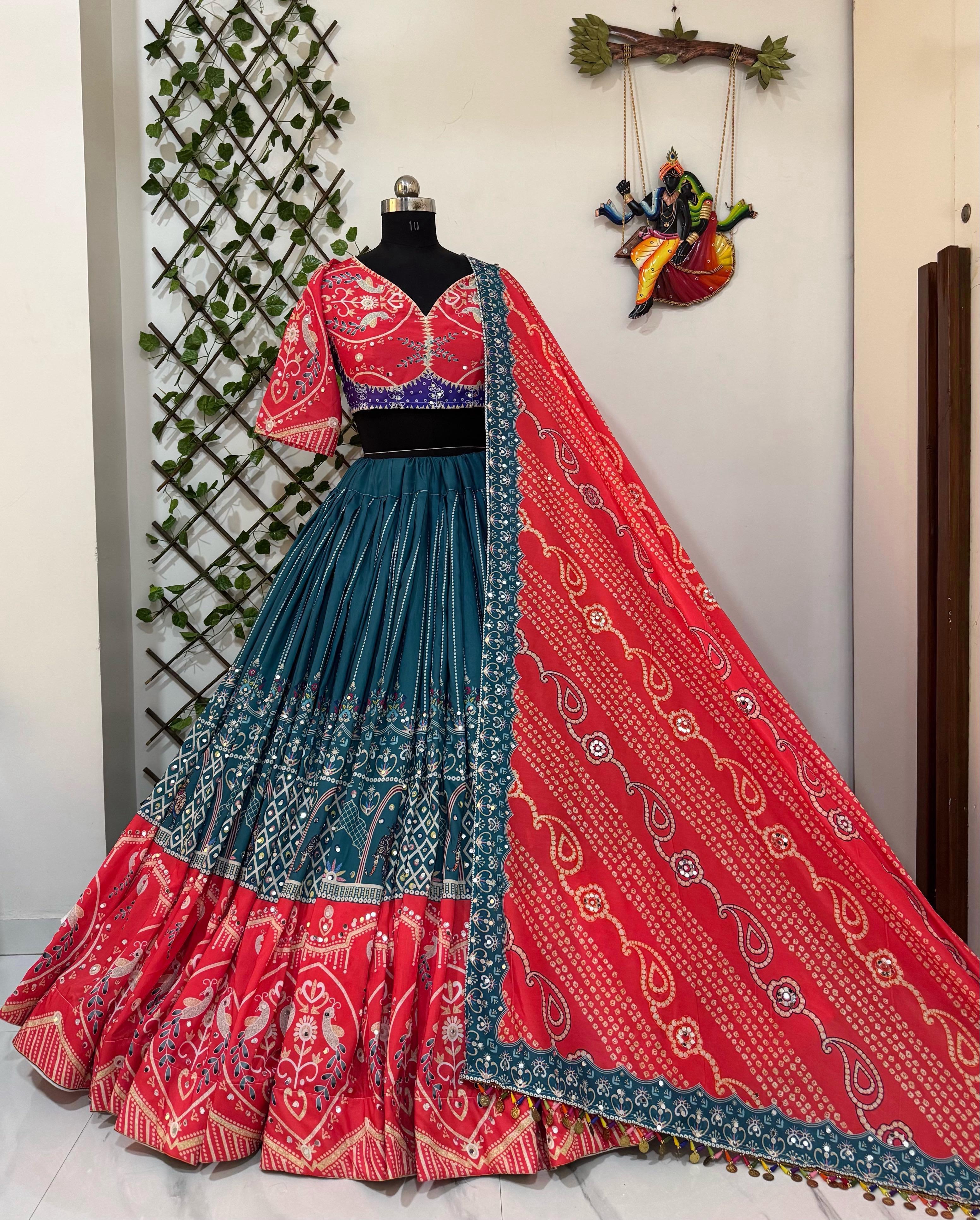Traditional Bandhej Print Navratri Ghagra Choli with Contrast Dupatta