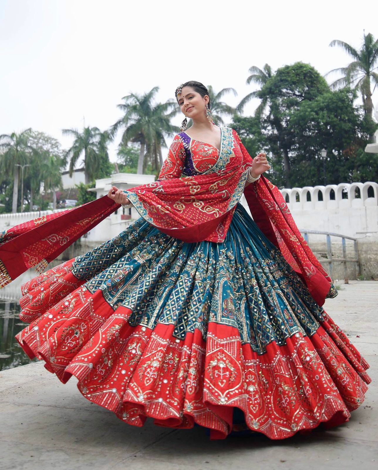 Traditional Bandhej Print Navratri Ghagra Choli with Contrast Dupatta