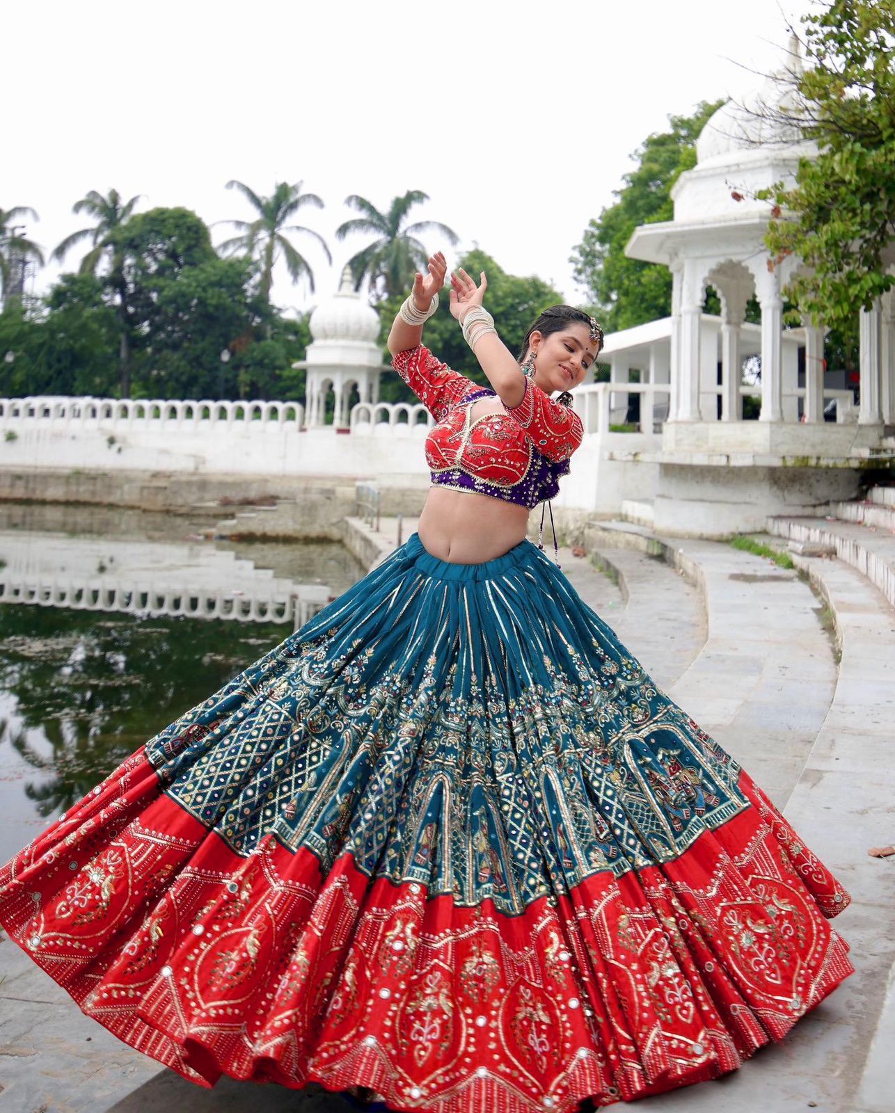 Traditional Bandhej Print Navratri Ghagra Choli with Contrast Dupatta