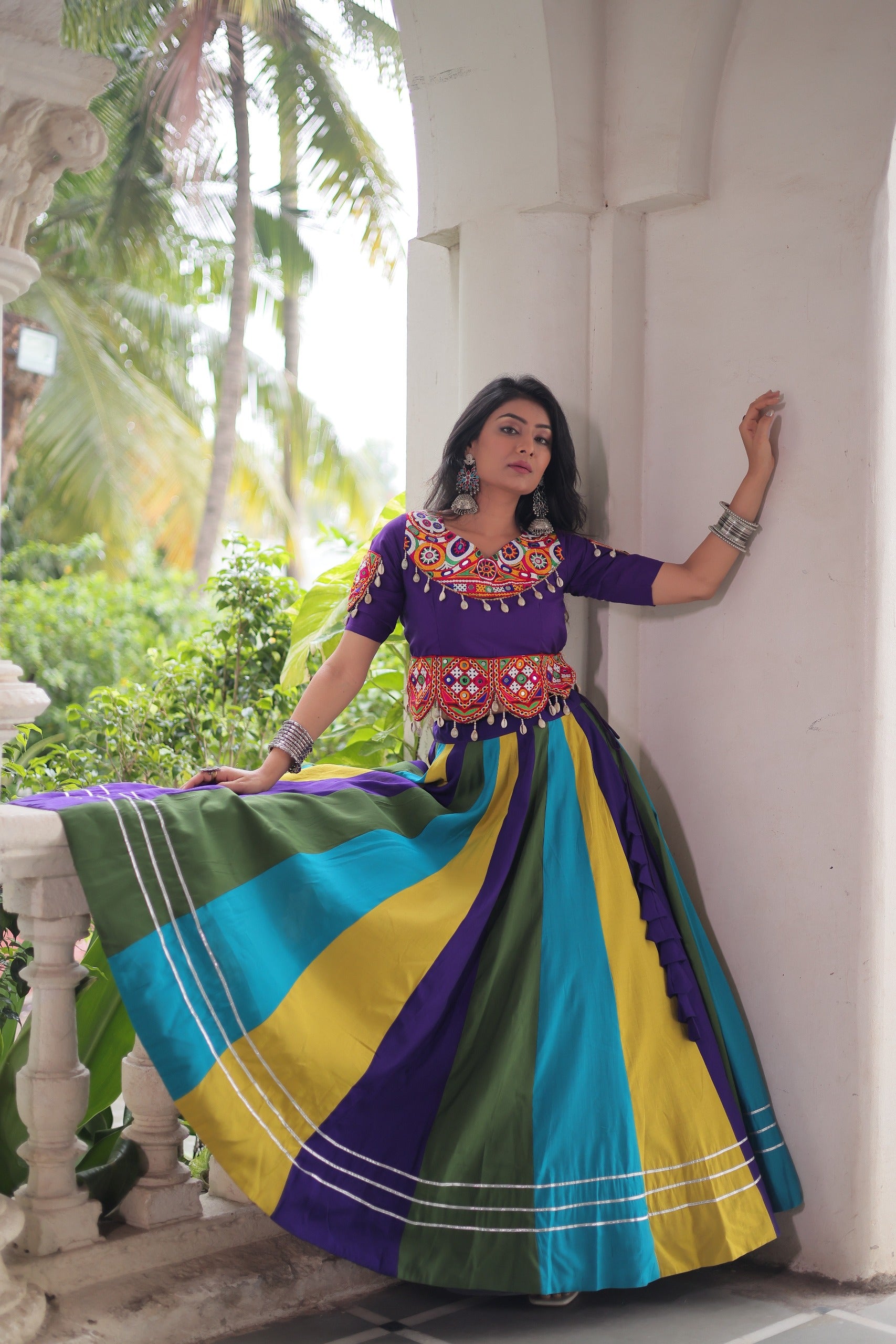 Purple & Multi-Color Navratri Lehenga Choli with Traditional Embroidery Work