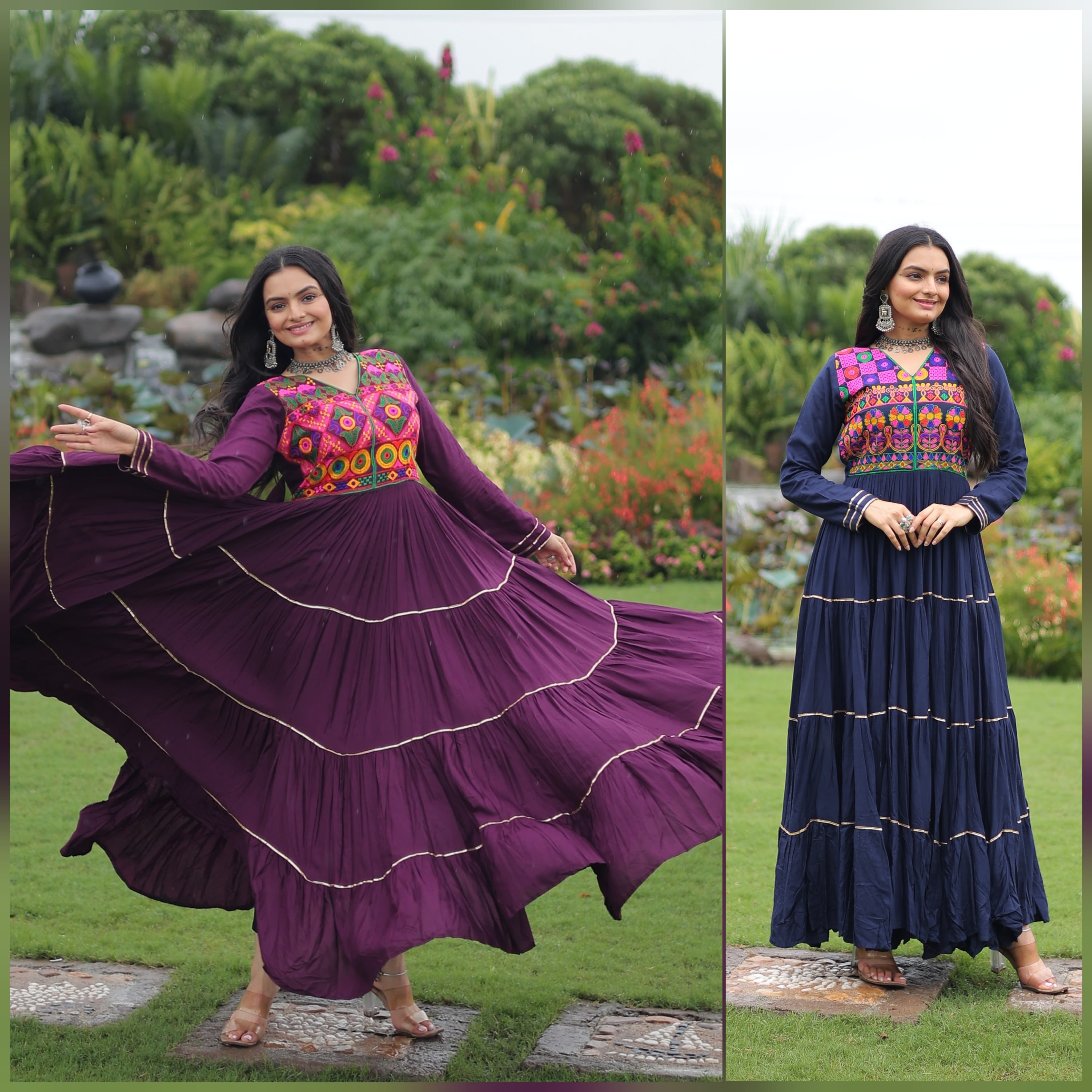 Vibrant Ethnic Maxi Dresses with Embroidered Yokes