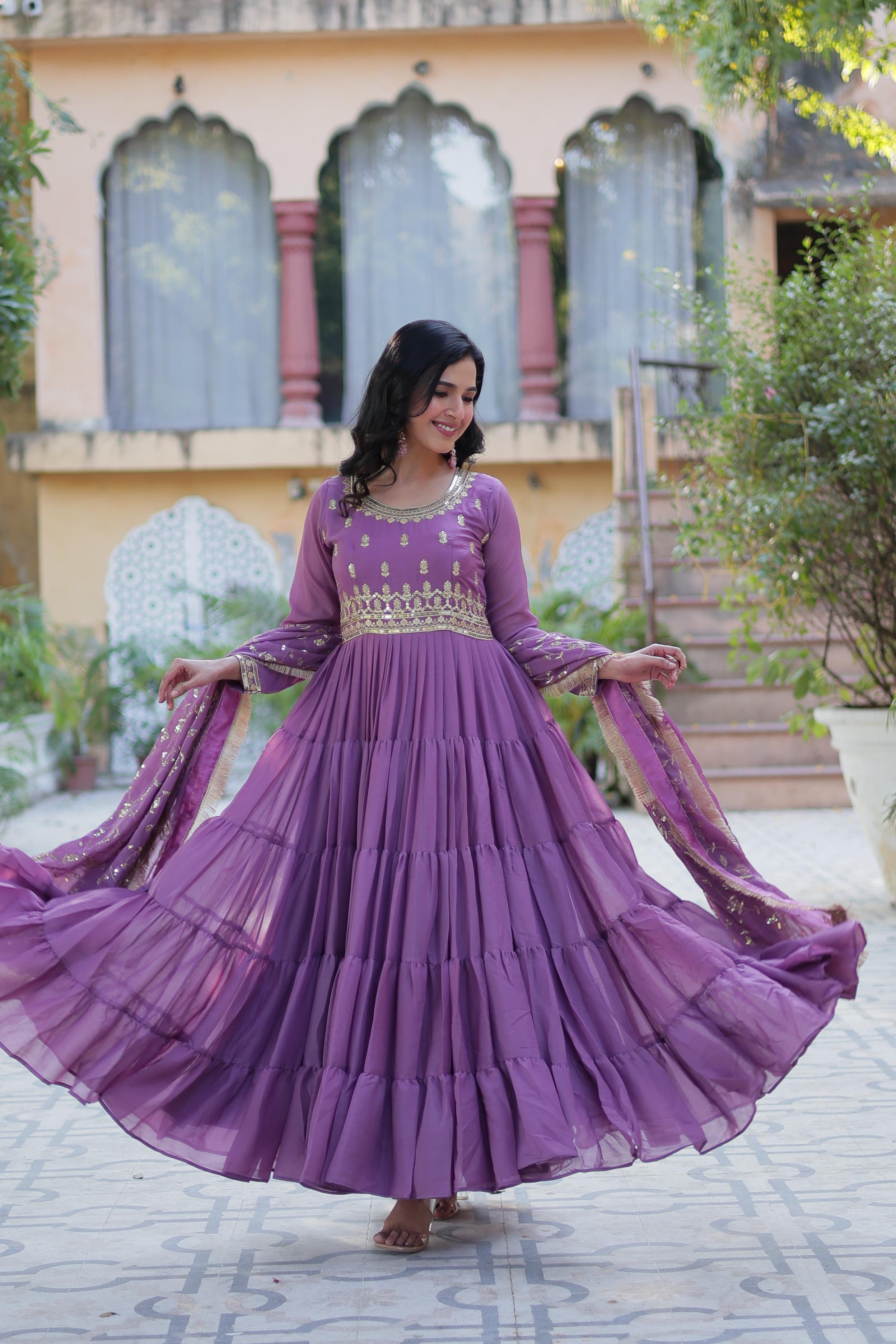 Royal Mauve Mirror Embellished Anarkali Gown