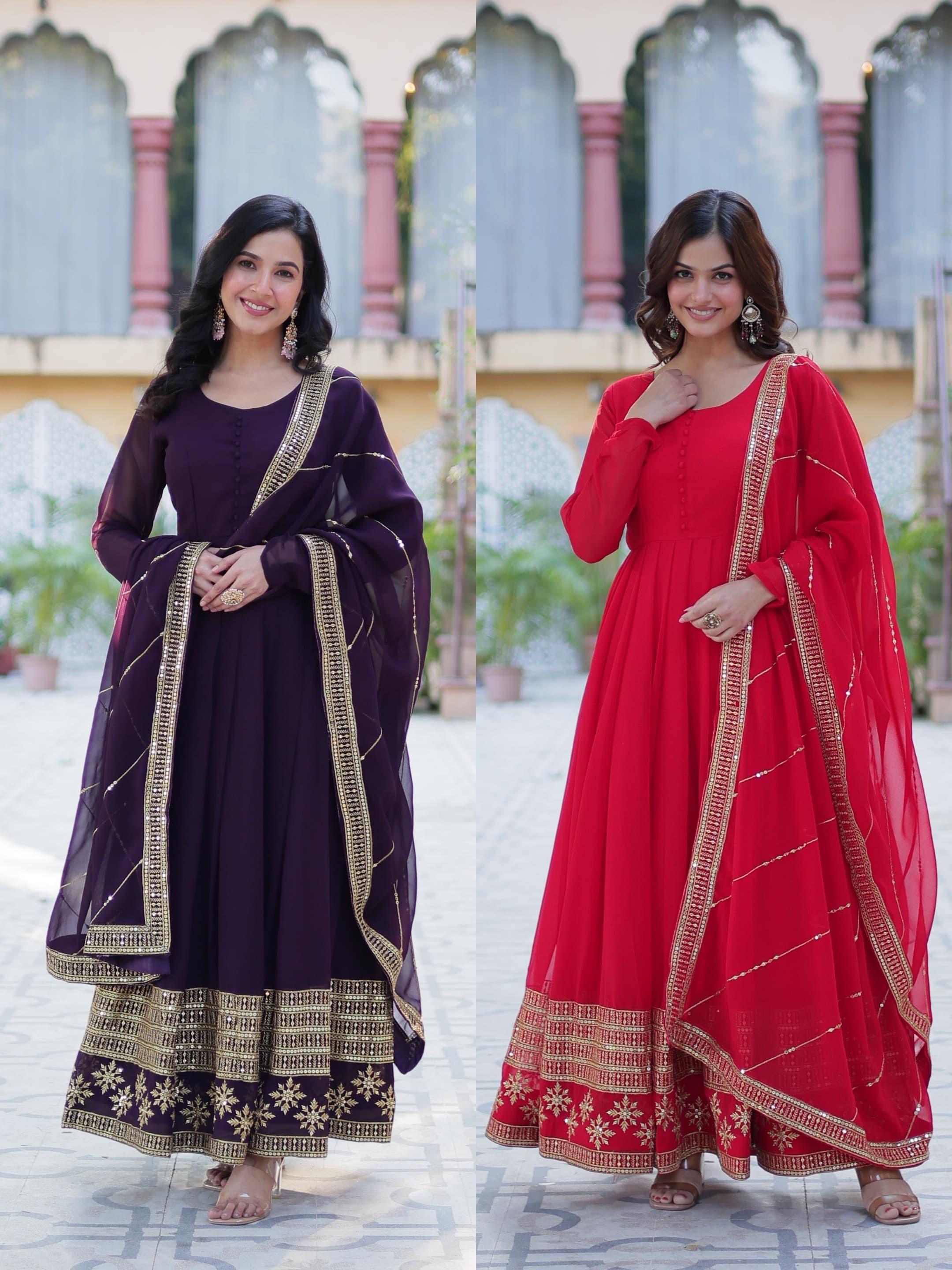 Regal Anarkali Dresses with Golden Embellishments