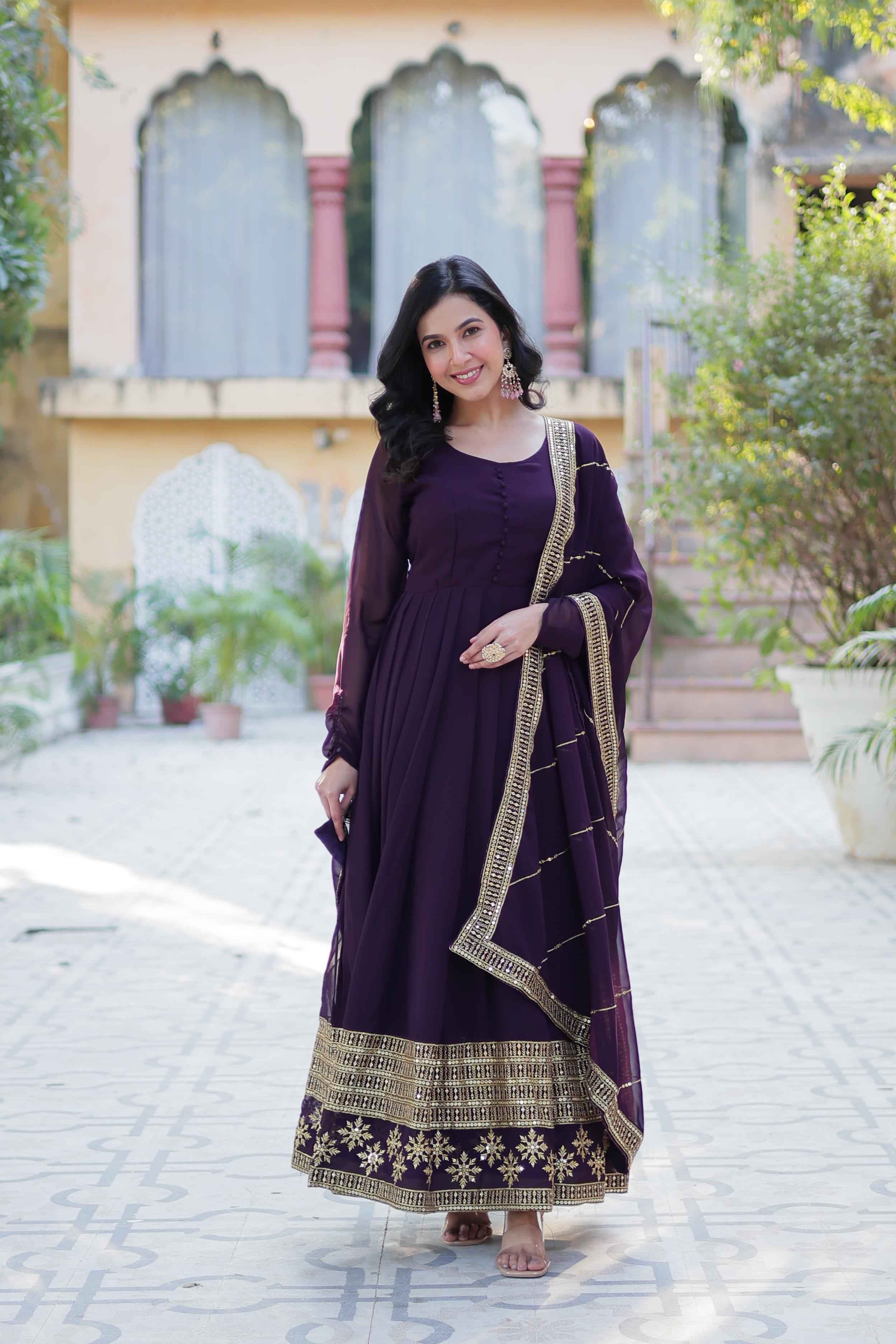 Regal Anarkali Dresses with Golden Embellishments