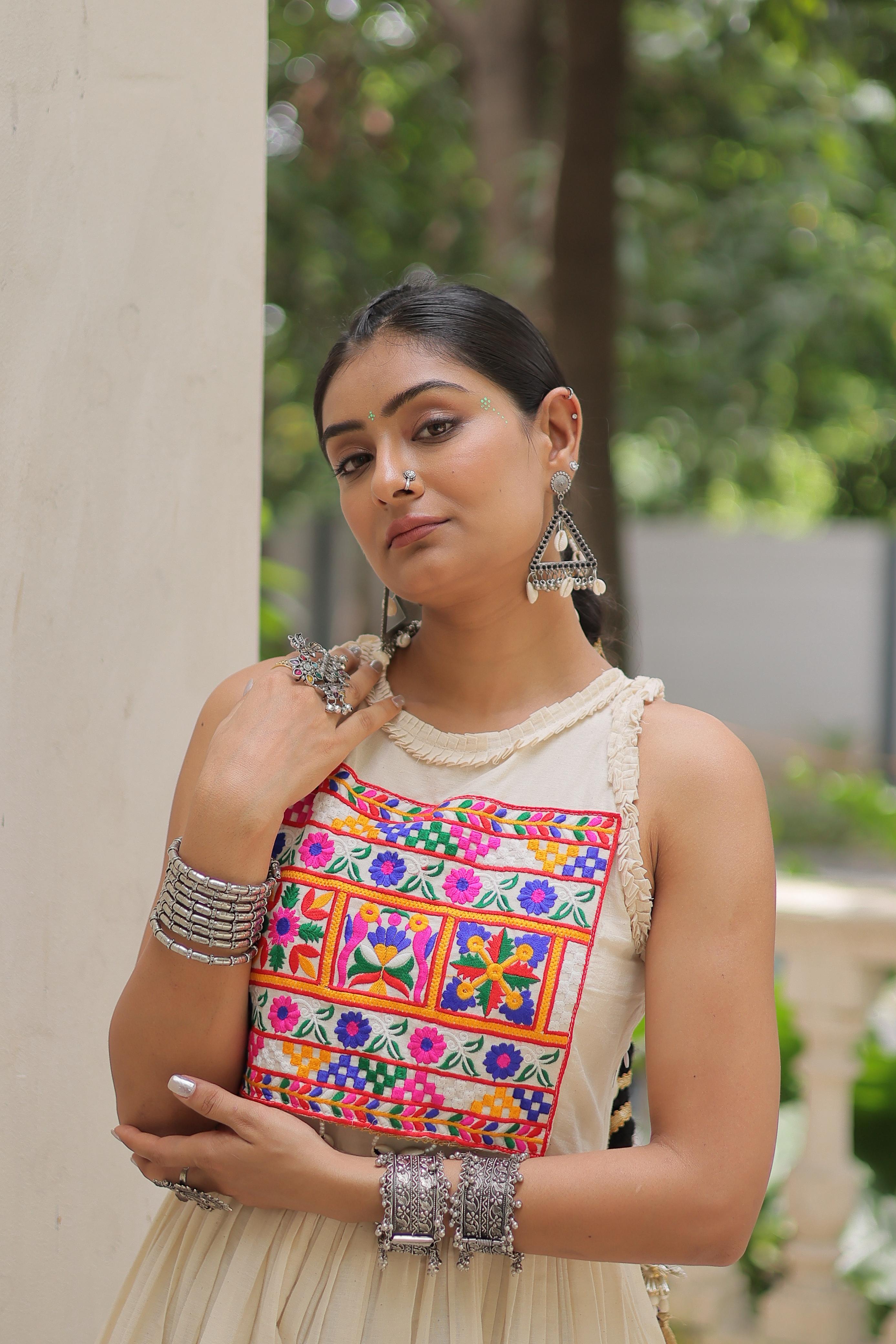 Boho-Chic Fusion Maxi Dress with Mirror Work Embroidery